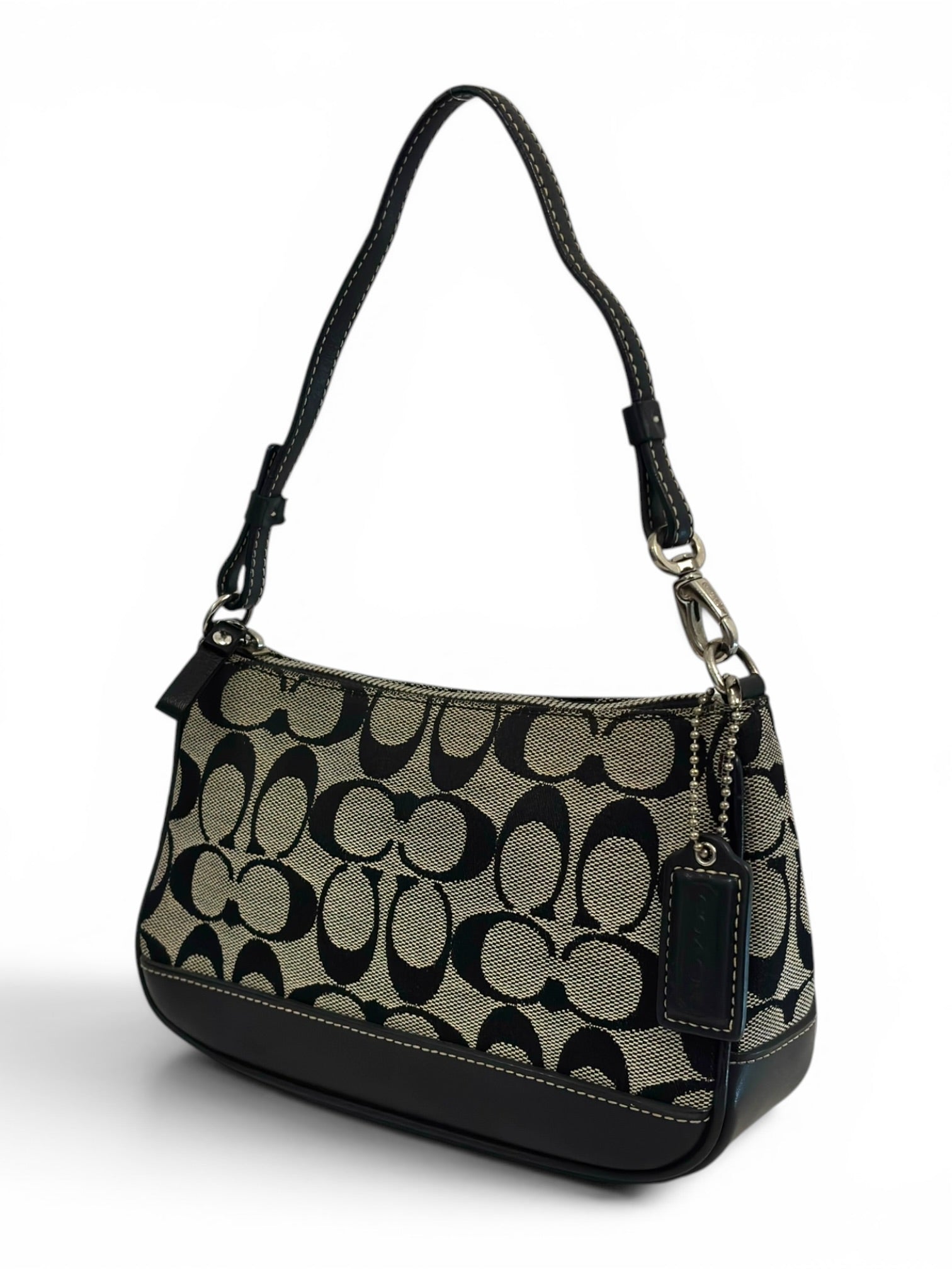 Coach Demi Signature Black / Grey Mini Canvas & leather Vintage Shoulder Bag