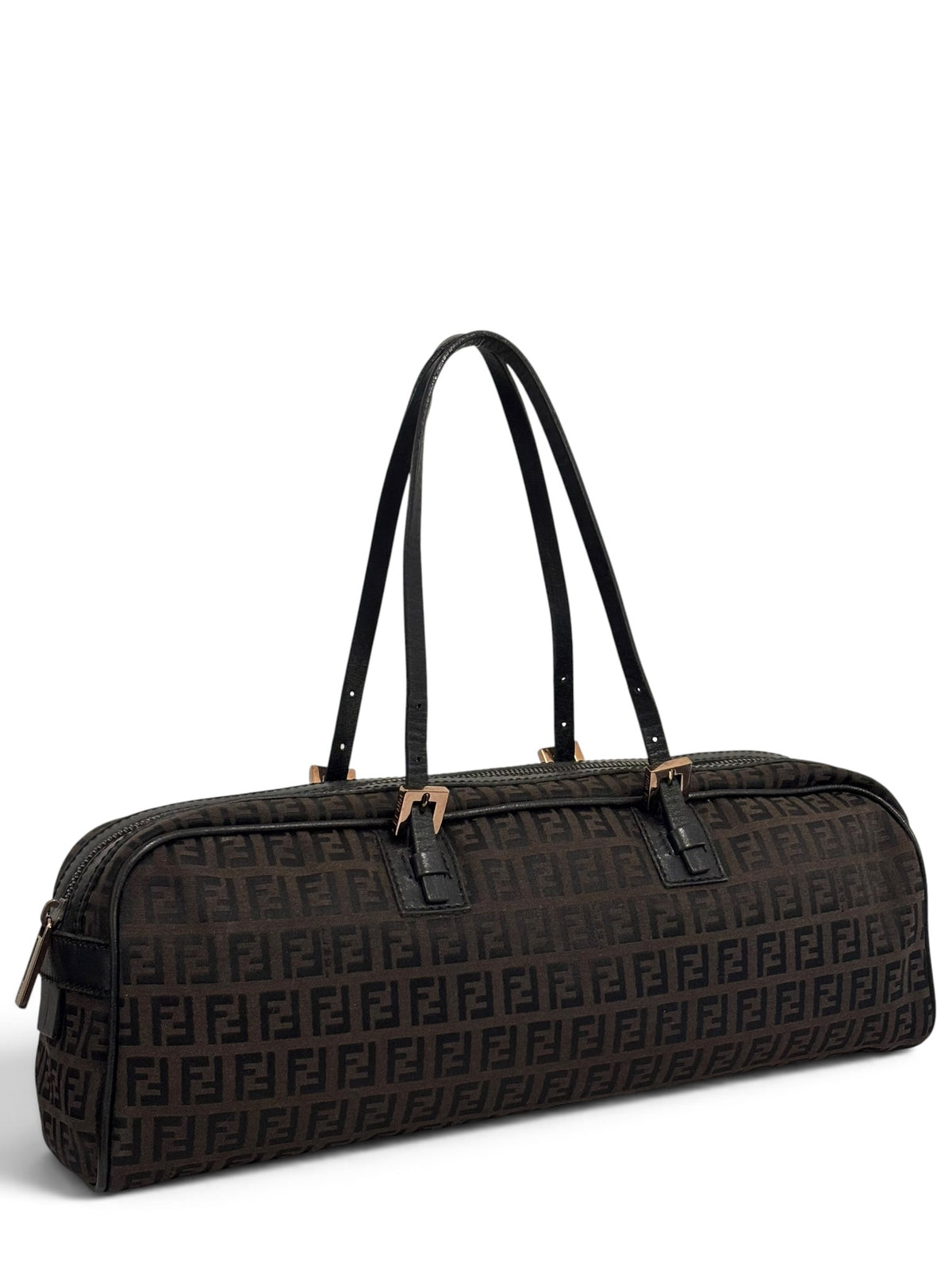 Vintage Fendi Zucchino Bag Boston Barrel In Chocolate Brown