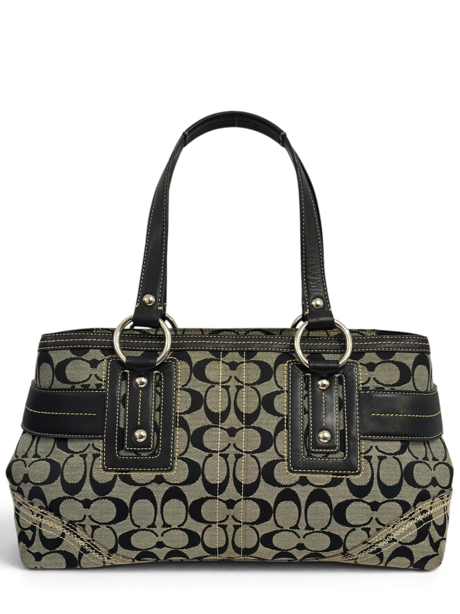 Vintage Coach Bag Y2K Signature Canvas Black Leather Shoulder Soho Tote Handbag 10625