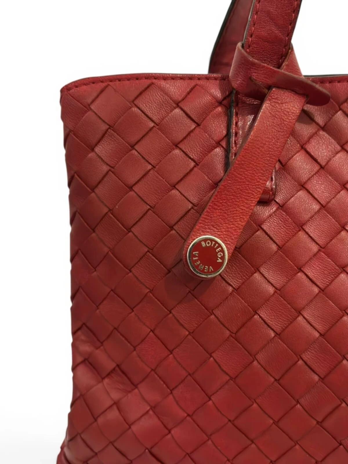 Bottega Veneta Red Leather Intrecciato Fourre Tote Woven Shoulder Bag