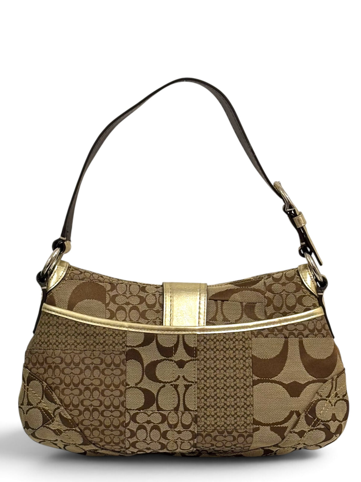 Vintage Coach Soho Bag F12316 Patchwork Signature Hobo In Brown & Gold