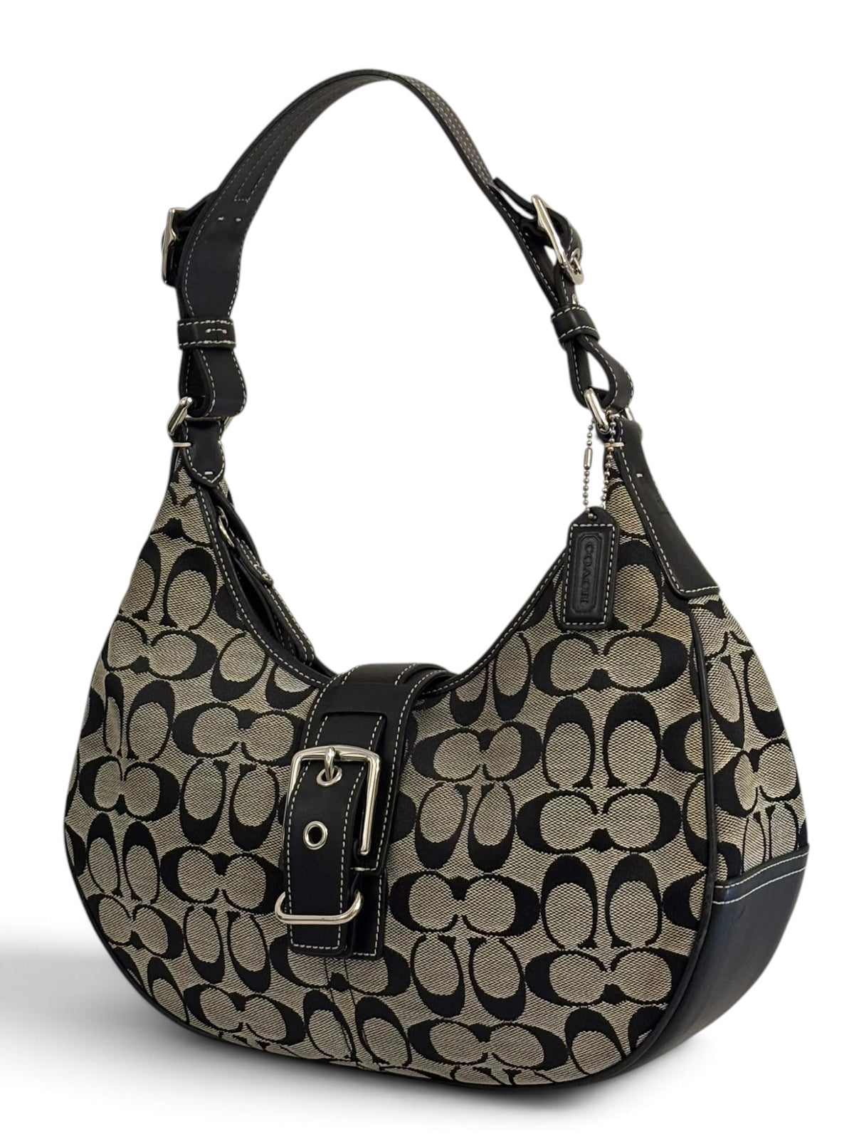 Vintage Coach Soho Bag 6363 Signature Hobo In Black And Grey