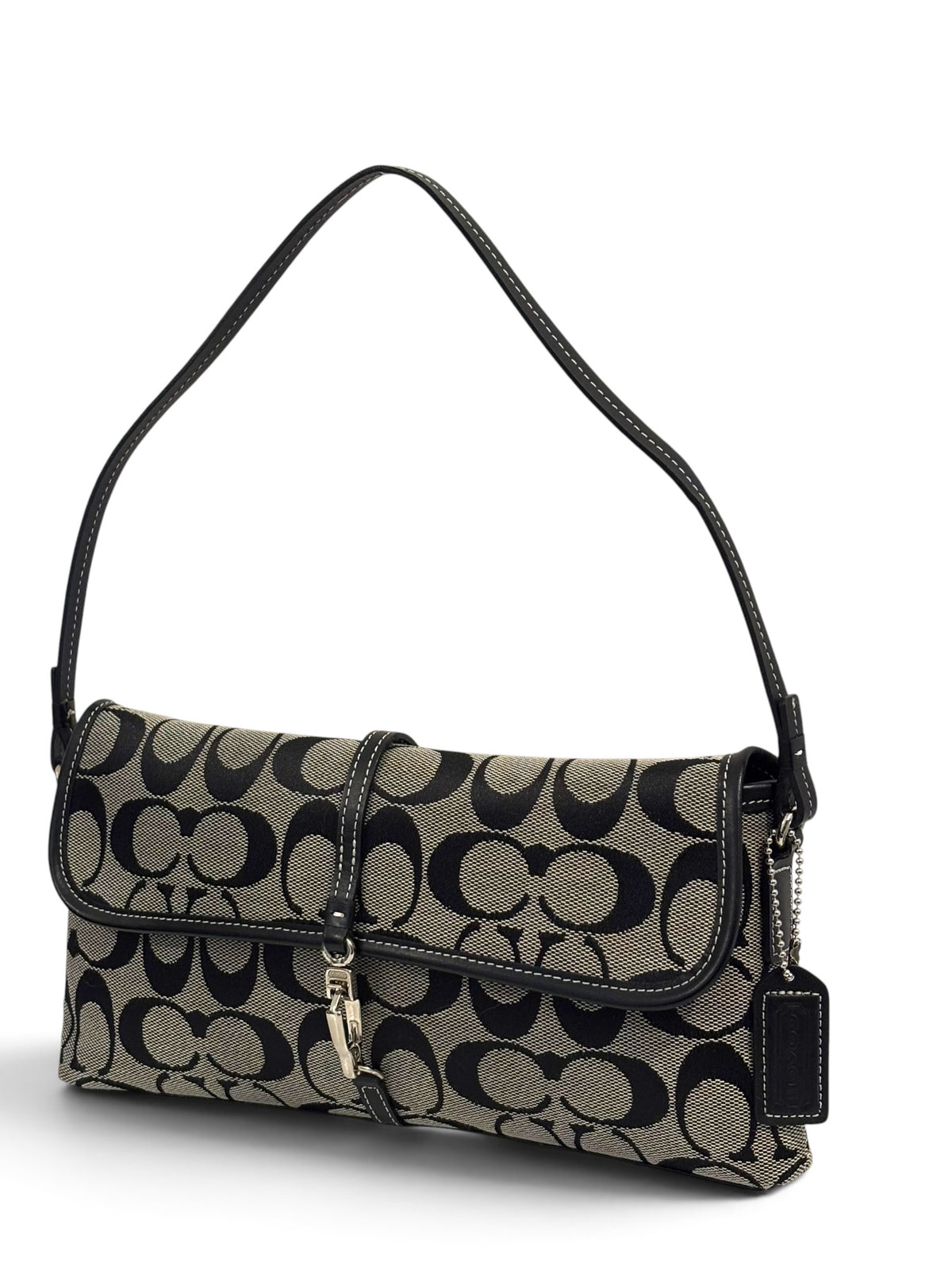 Vintage Coach Hamptons Bag L25 6348 Signature Canvas In Black And Grey