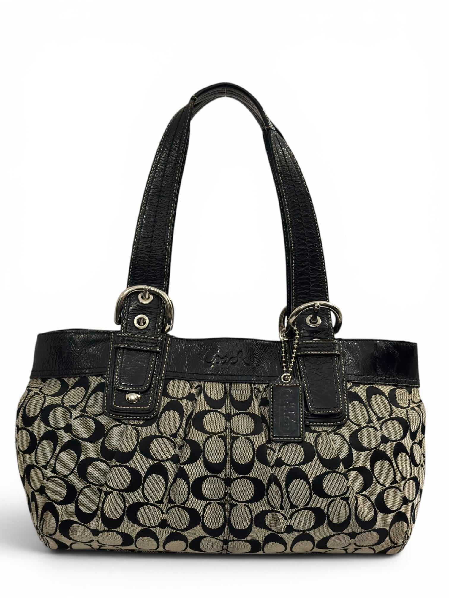 Vintage Coach Soho Signature Bag Pleated Black & Grey Tote Shoulder Bag