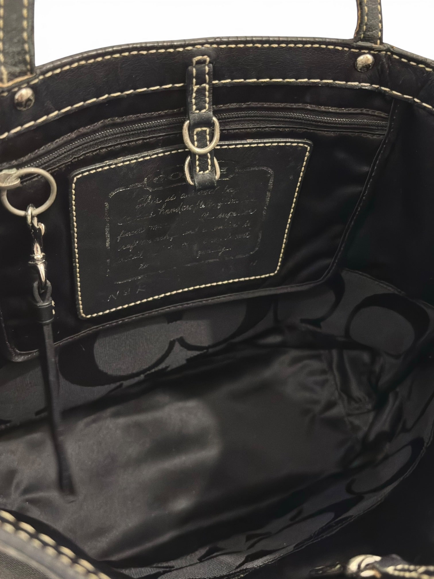 Coach Black Signature Metallic Stripe Canvas & Leather Tote Shoulder Bag