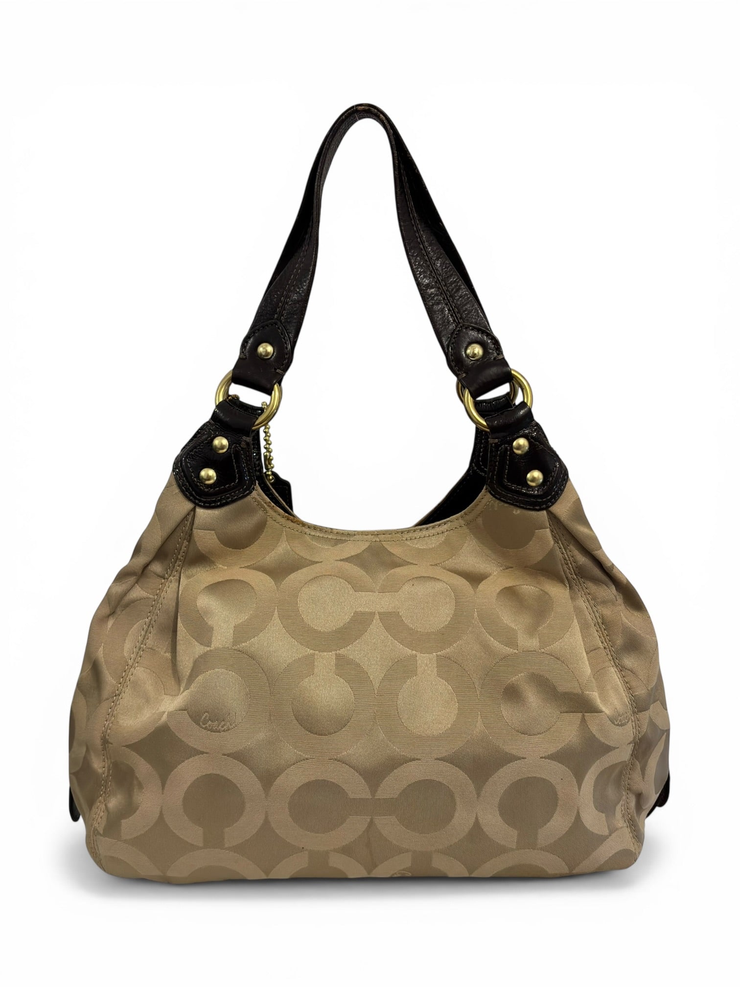 Coach Madison OP Art Sateen Maggie Brown Beige Canvas & Leather Signature Hobo Shoulder Bag