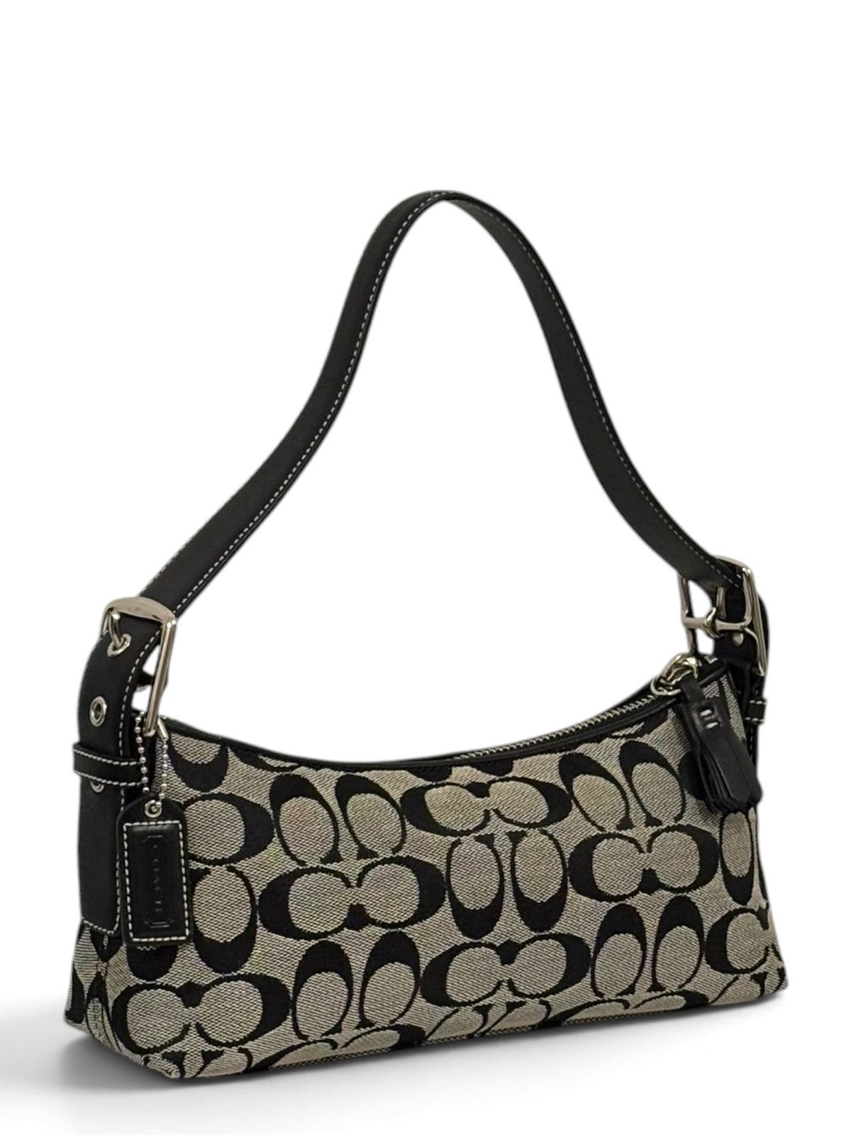 Vintage Coach Baguette Bag 6371 East West In Signature Black & Grey