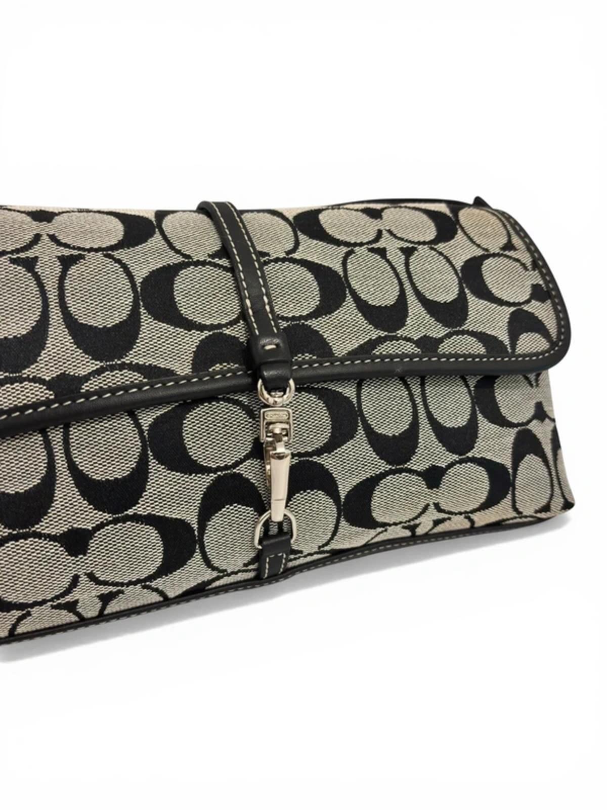 Coach Black & Grey Signature Hampton Clip Canvas & Leather 2000's Shoulder Bag