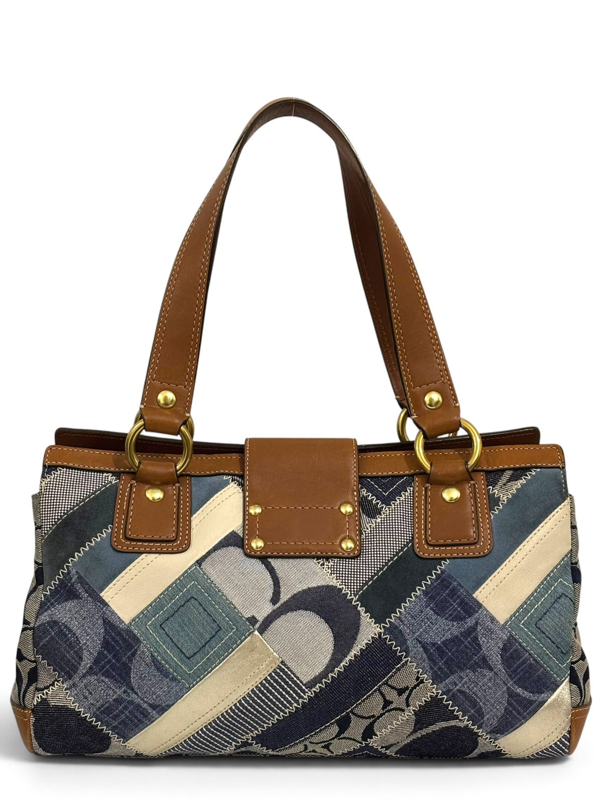 Vintage Coach Patchwork Bag 12216 Denim Turnlock Tote