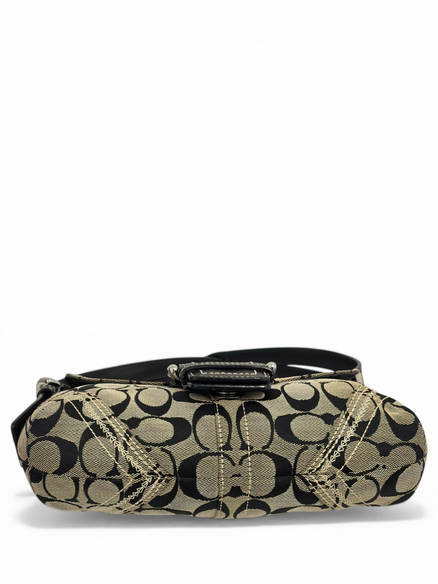 Coach Soho Signature Black & Grey Buckle Canvas & Leather Shoulder Bag