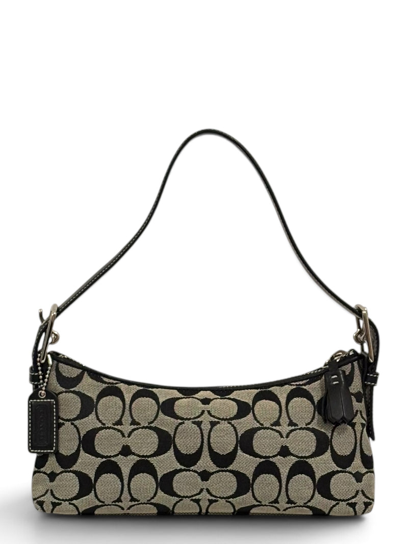 Vintage Coach Baguette Bag 6371 East West In Signature Black & Grey