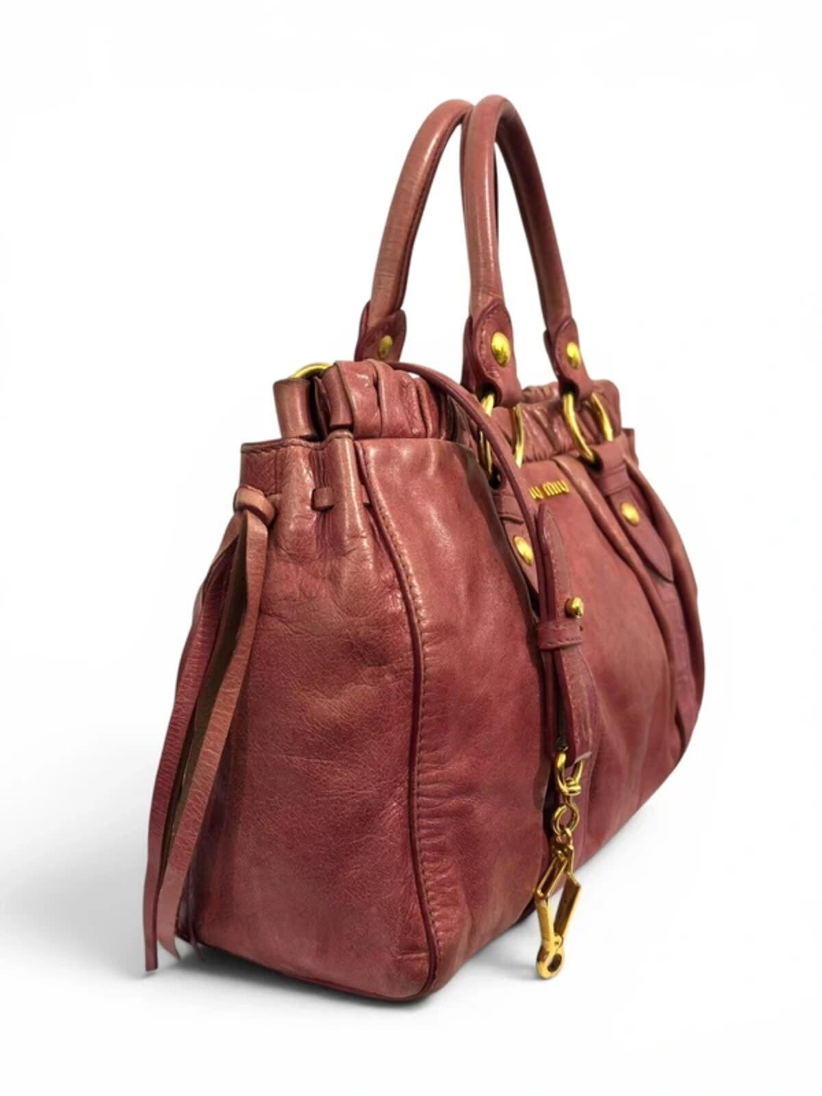 Miu Miu Pink Vitello Lux Leather 2 Way Gathered Vintage Tote Crossbody / Shoulder Bag