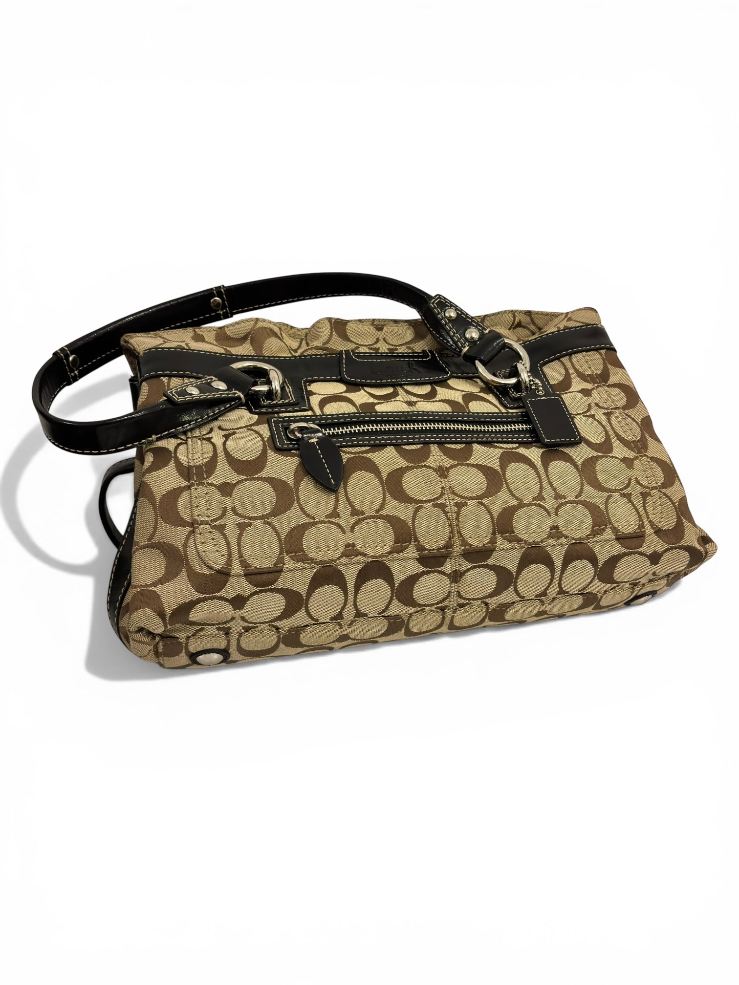 Coach 'Penelope' Signature Brown Canvas & Patent Leather Vintage Shoulder Bag