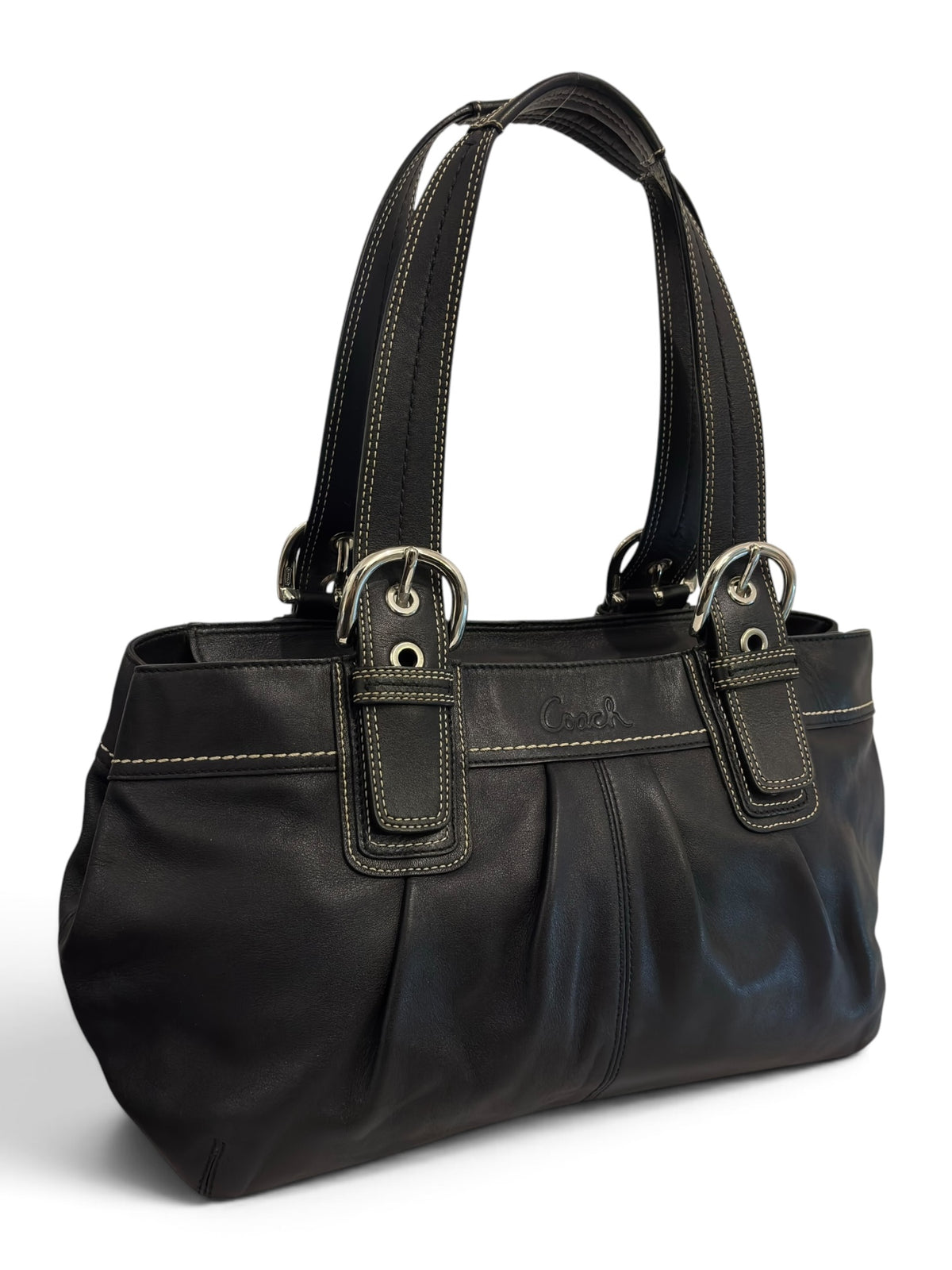 Vintage Coach Soho Bag F13732 Pleated Black Leather Tote