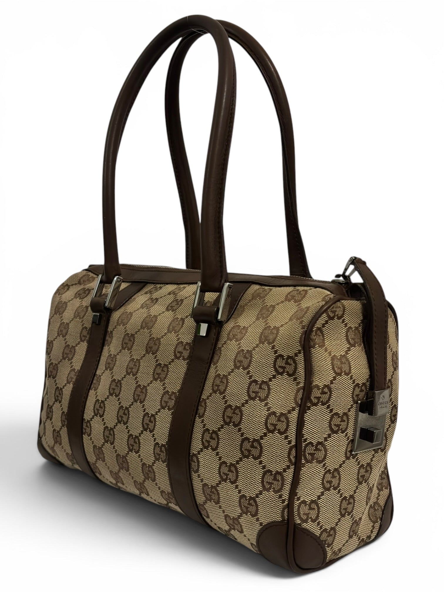 Gucci GG Supreme Beige / Ebony Brown Canvas & Leather Vintage Joy Boston Shoulder Bag