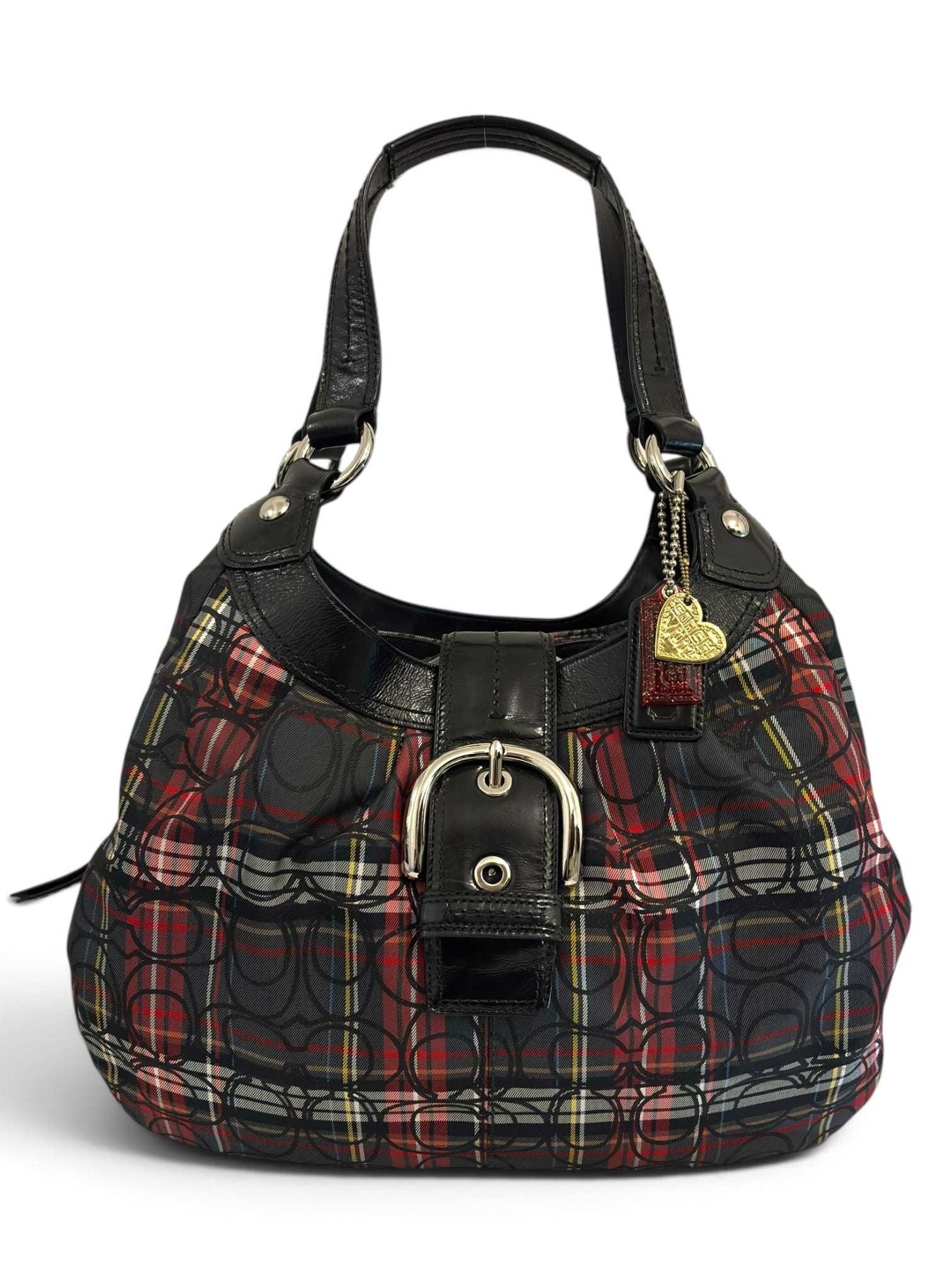 Vintage Coach Soho Lynn Tartan Signature Hobo
Shoulder Bag Black Plaid F15487