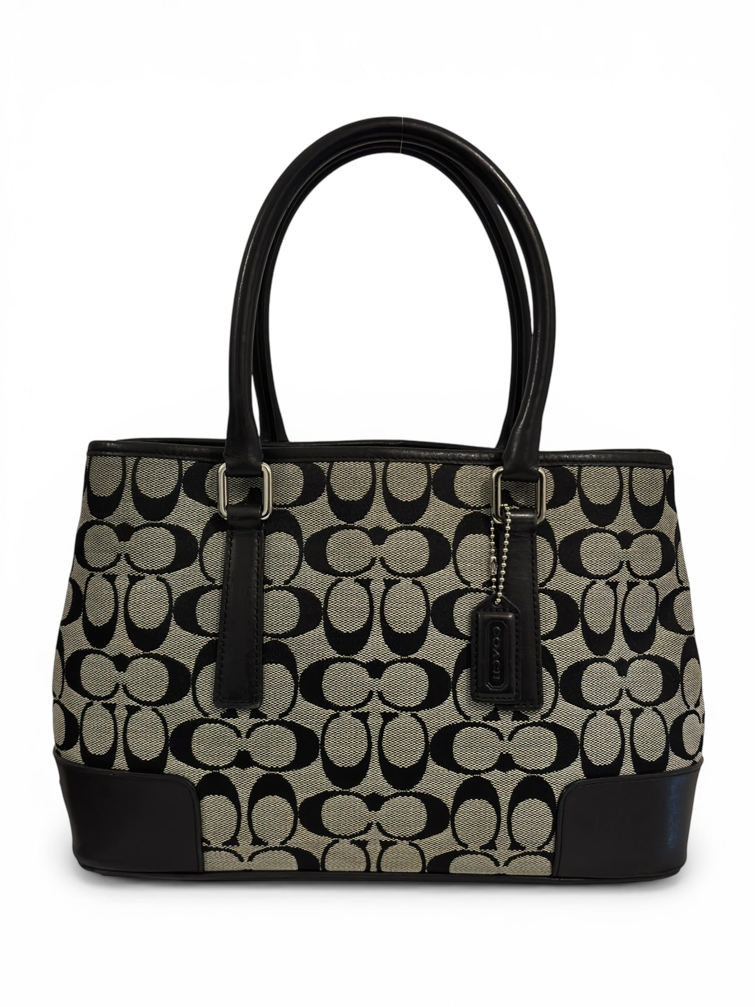 Coach Black & Grey Signature Canvas & Leather Tote Shoulder Bag