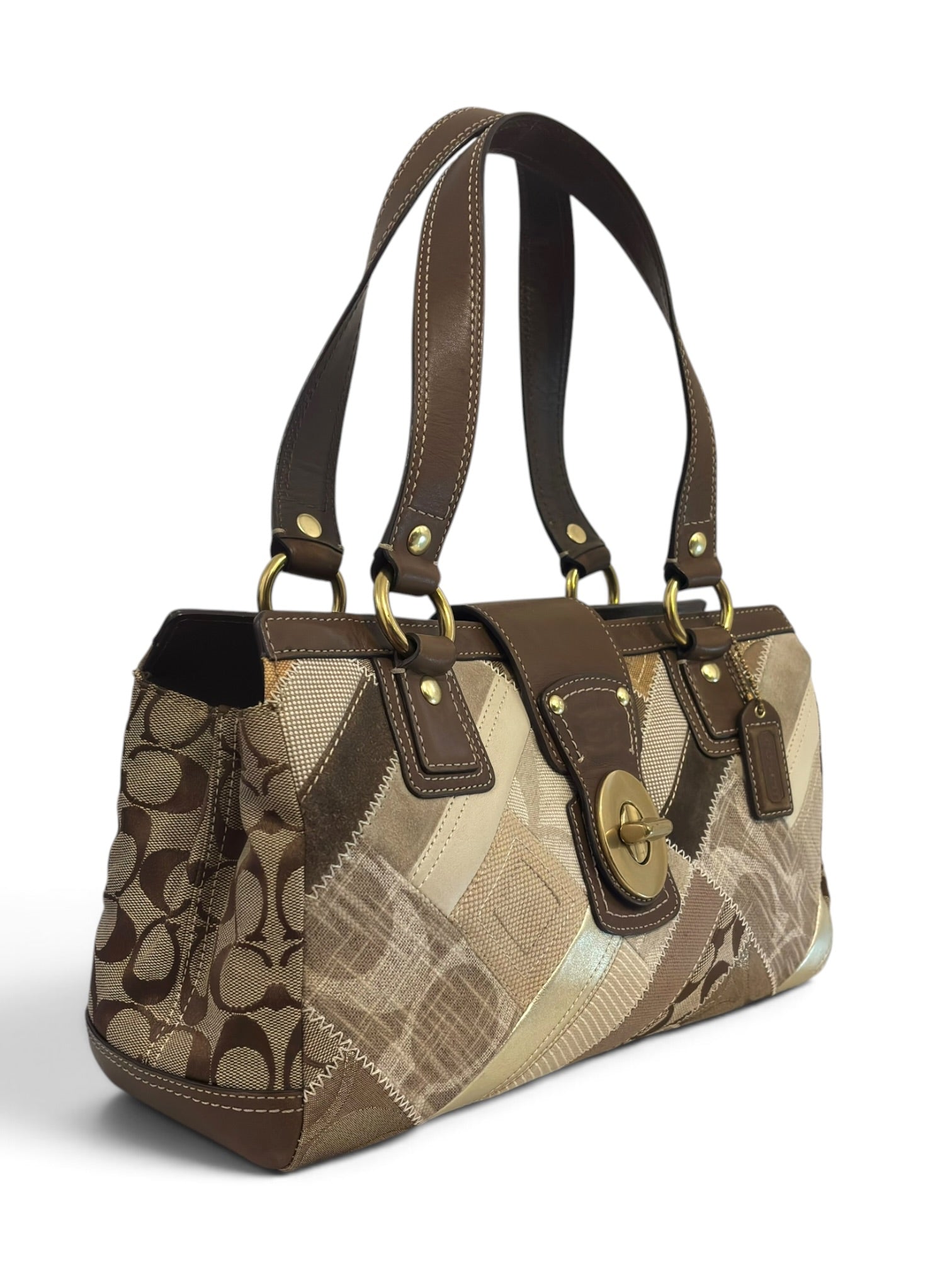 Vintage Coach Patchwork Bag Brown Signature
Canvas Leather Shoulder Tote B0893-12521