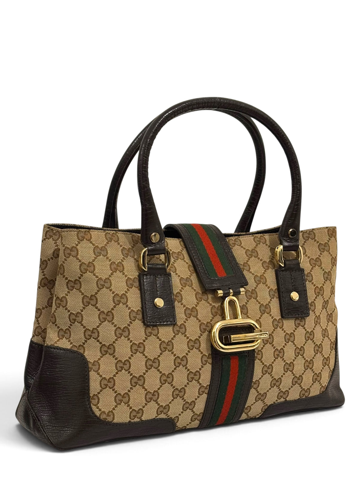 Vintage Gucci Bag GG Rare Junco Sherry Line Web Stripe Tote