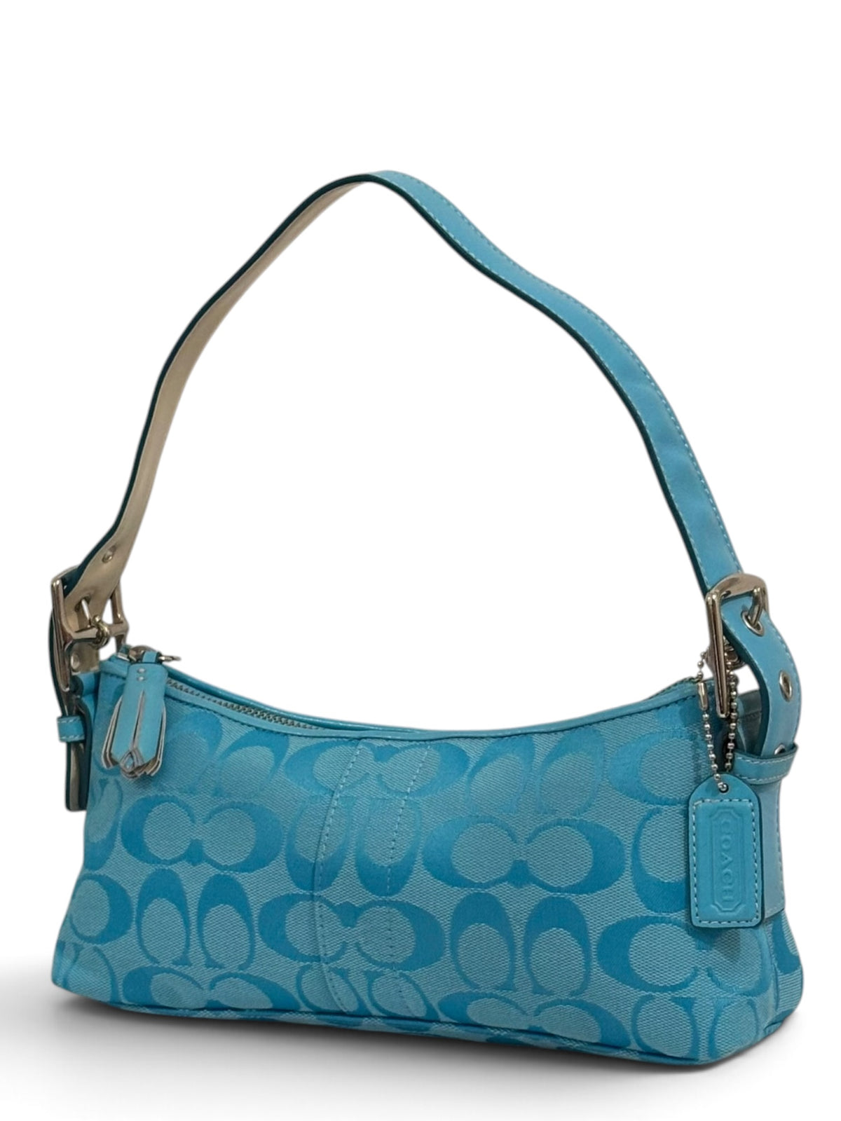 Vintage Coach Bag 6371 East West Signature Baguette In Rare Blue
