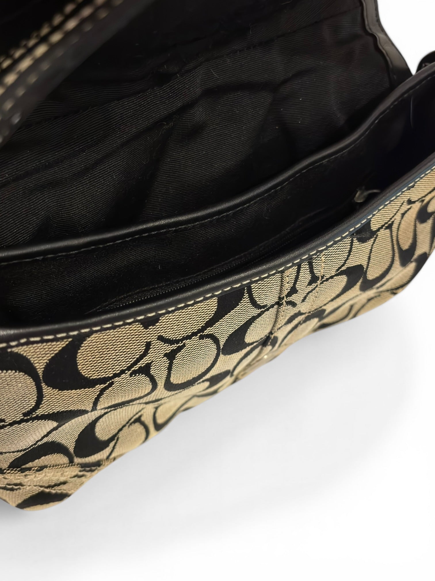 Coach Soho Signature Black & Grey Buckle Canvas & Leather Shoulder Bag