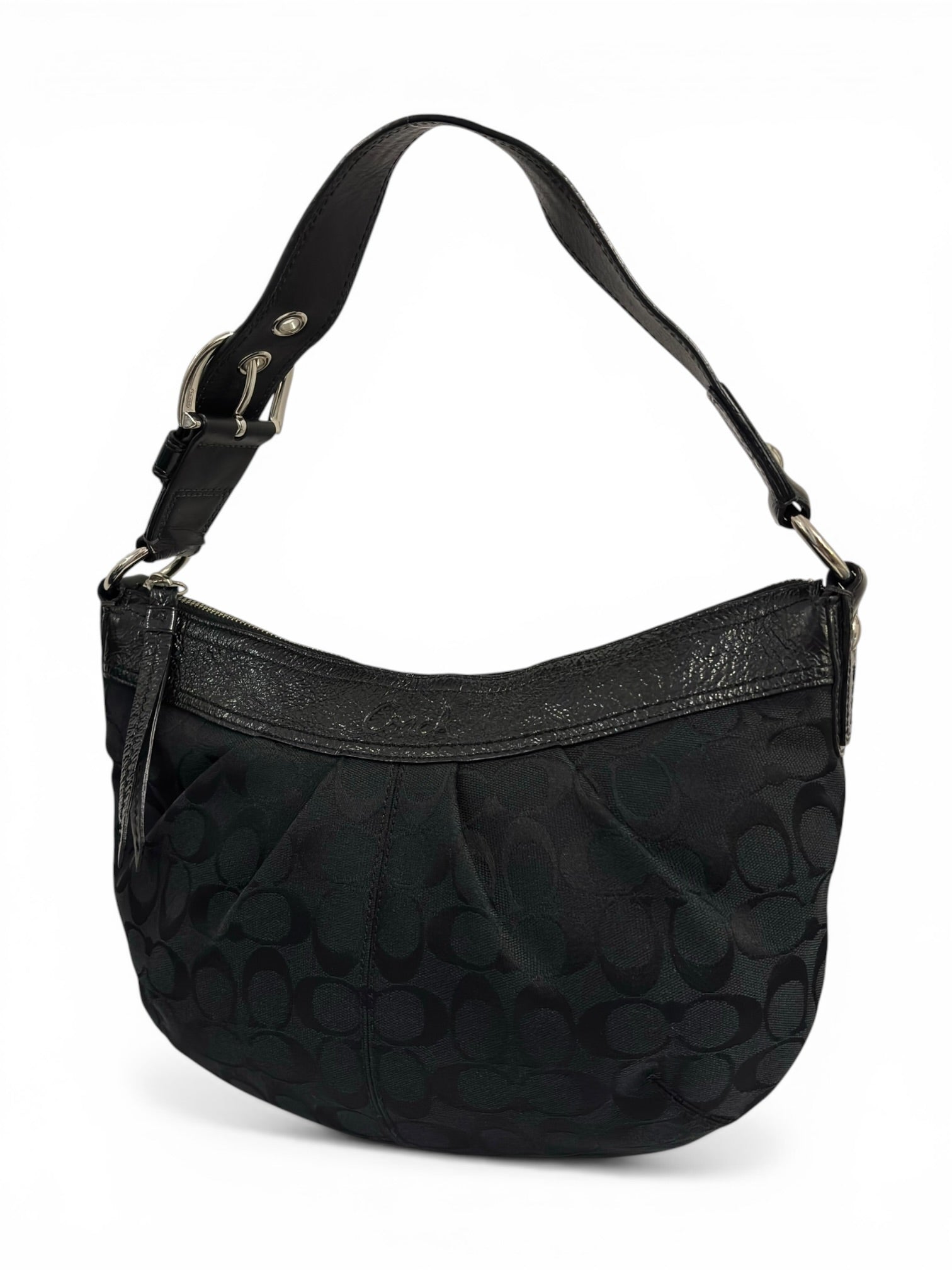 Coach Black Signature Canvas & Patent Leather
Pleated Hobo Shoulder Bag