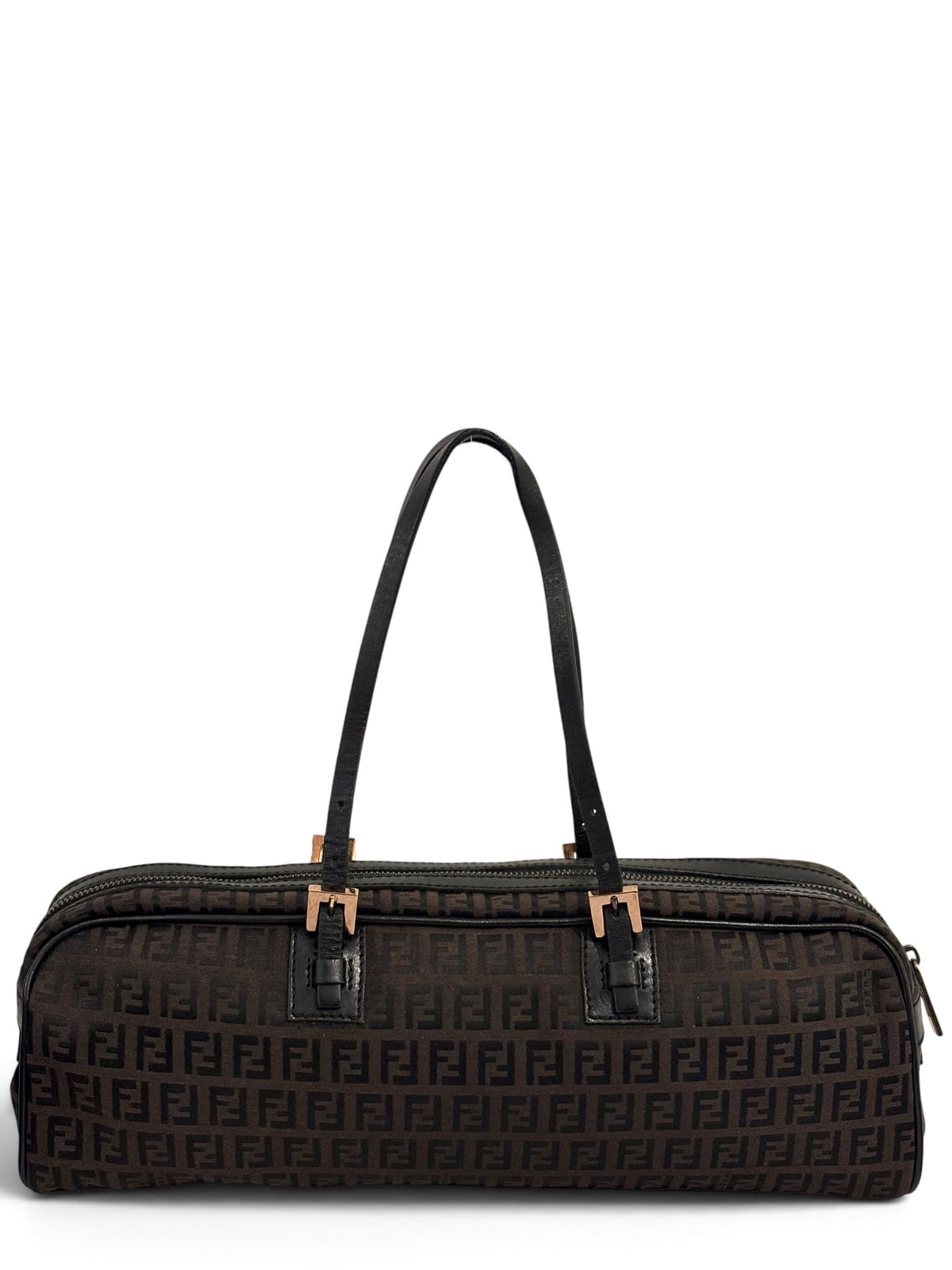 Vintage Fendi Zucchino Bag Boston Barrel In Chocolate Brown