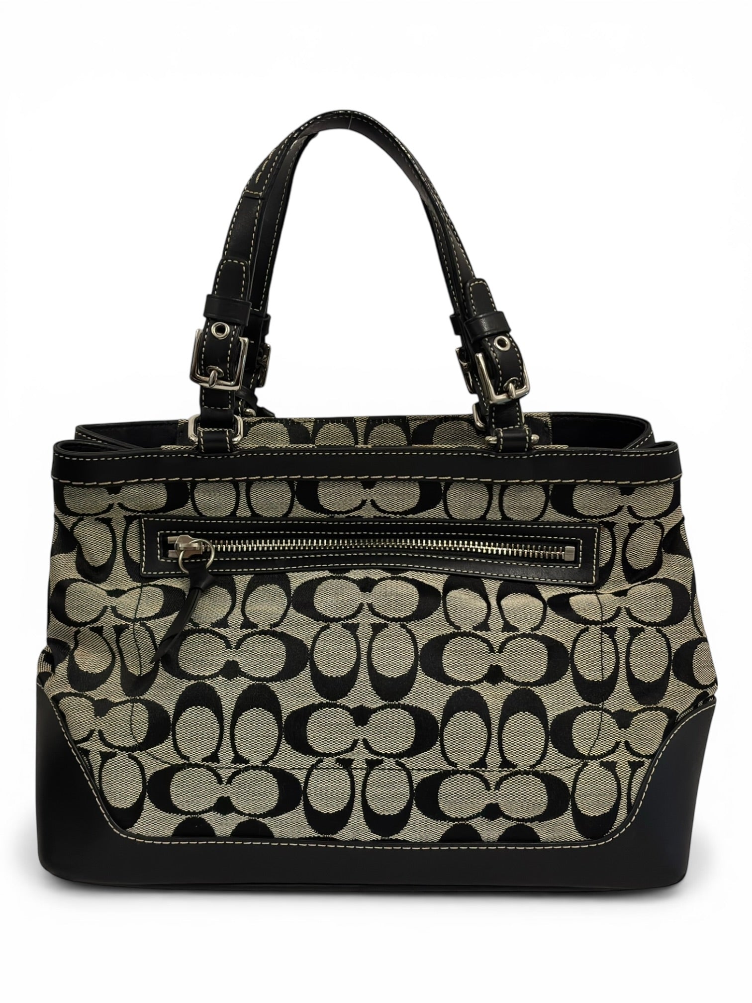 Coach Signature Black & Grey Canvas & Leather 6830 Tote Shoulder Bag