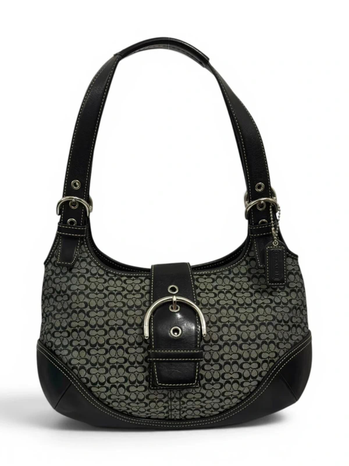 Coach Signature Soho Black / Grey Buckle Canvas & Leather Vintage Hobo Shoulder Bag C04J-7074