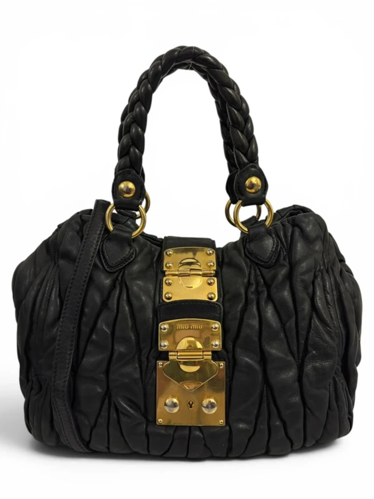 Miu Miu Matelasse Coffer Black 2 Way Gold Hardware Quilted Braided & Quilted Shoulder Bag