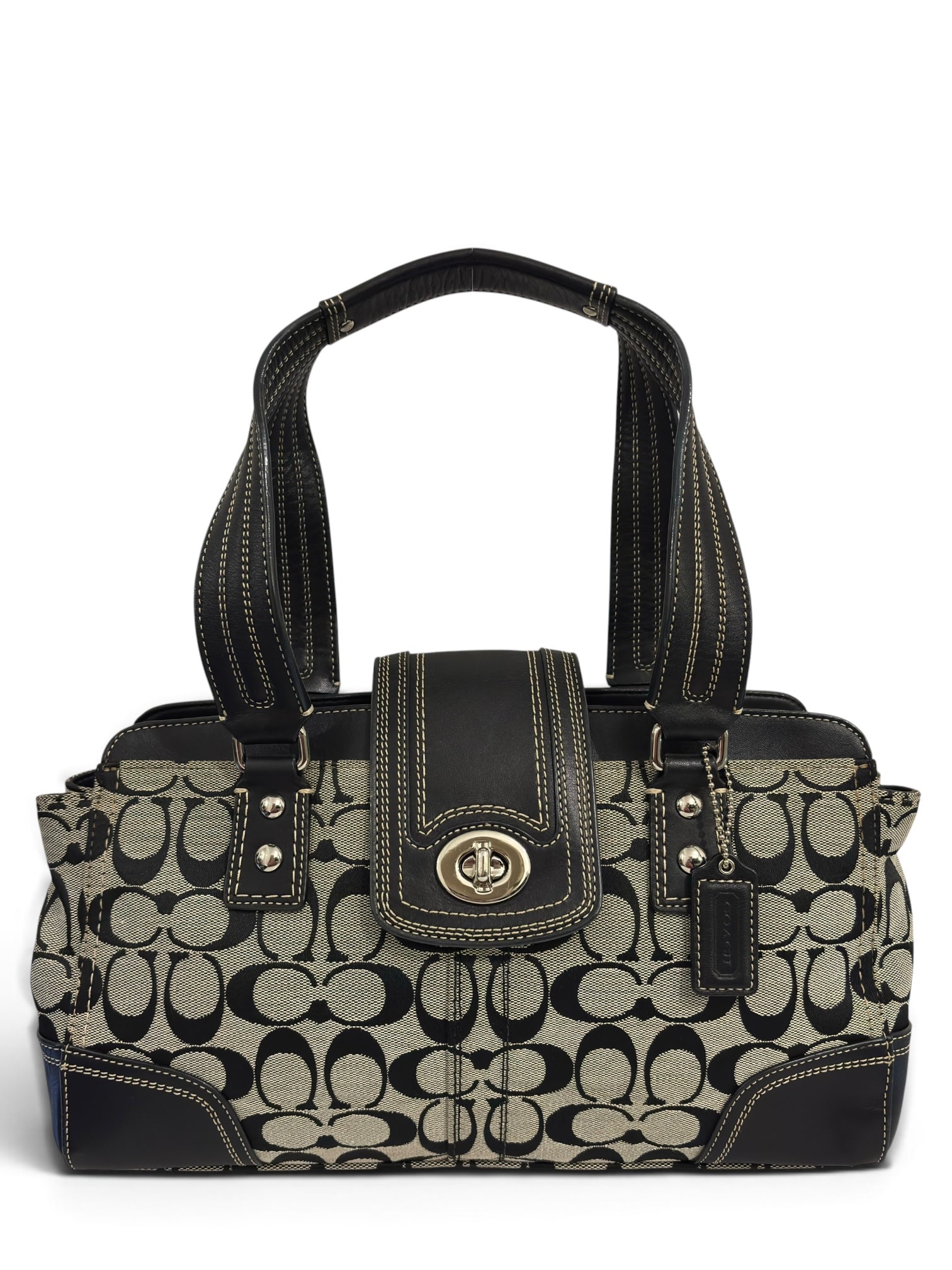 Vintage Coach Hamptons Bag Signature Canvas
Black Turnlock Shoulder Bag F13975