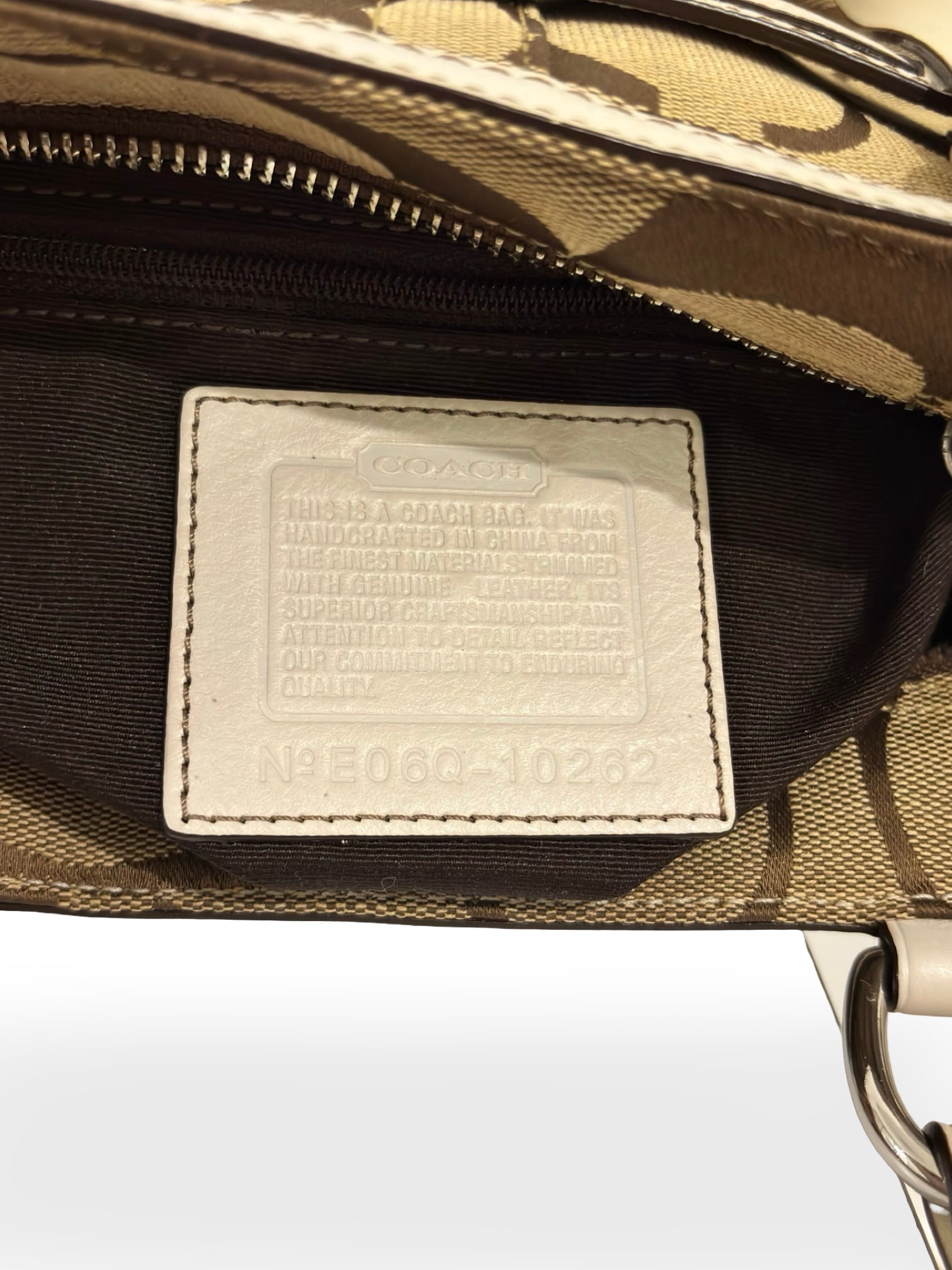 Coach Hampton Brown / White Canvas & Leather Signature Python Tassle Vintage Tote Shoulder Bag