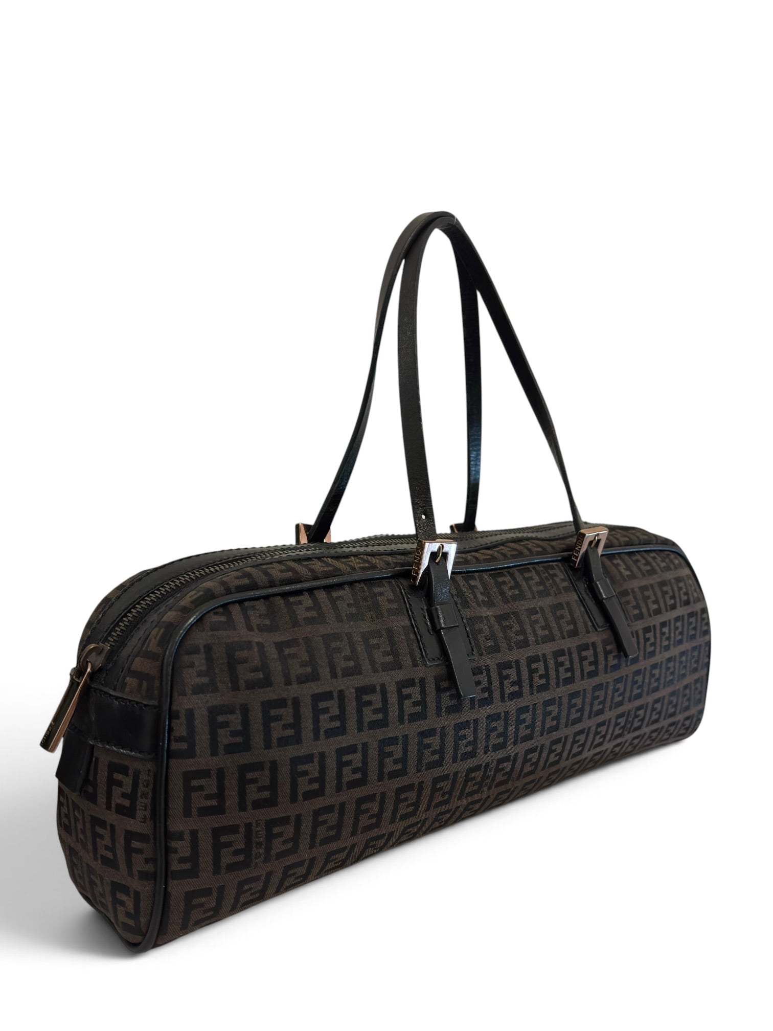 Vintage Fendi Zucchino Brown Monogram Boston
Barrel Handbag