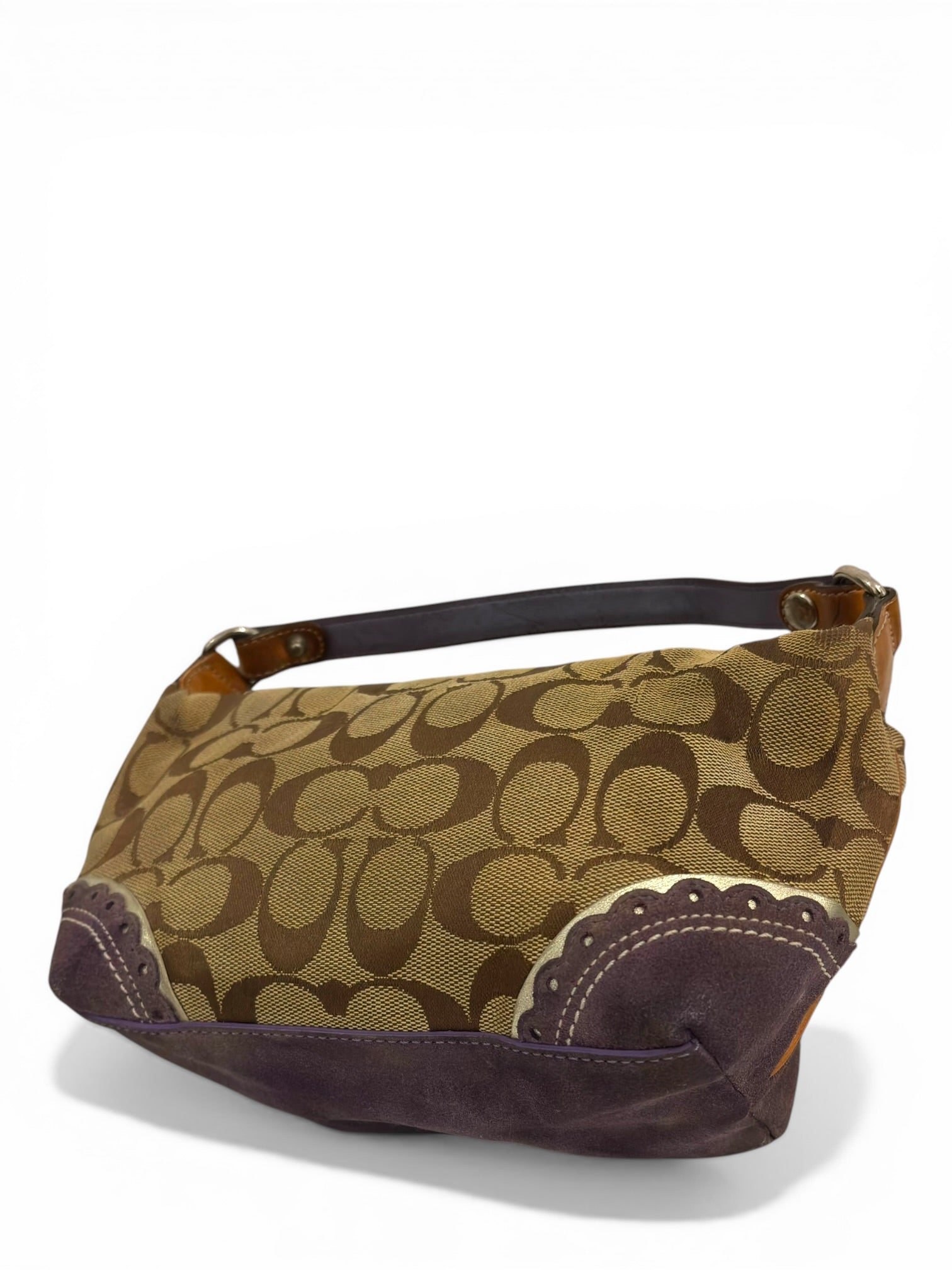 Coach Brown & Purple Suede Canvas & Leather
Baguette Shoulder Bag