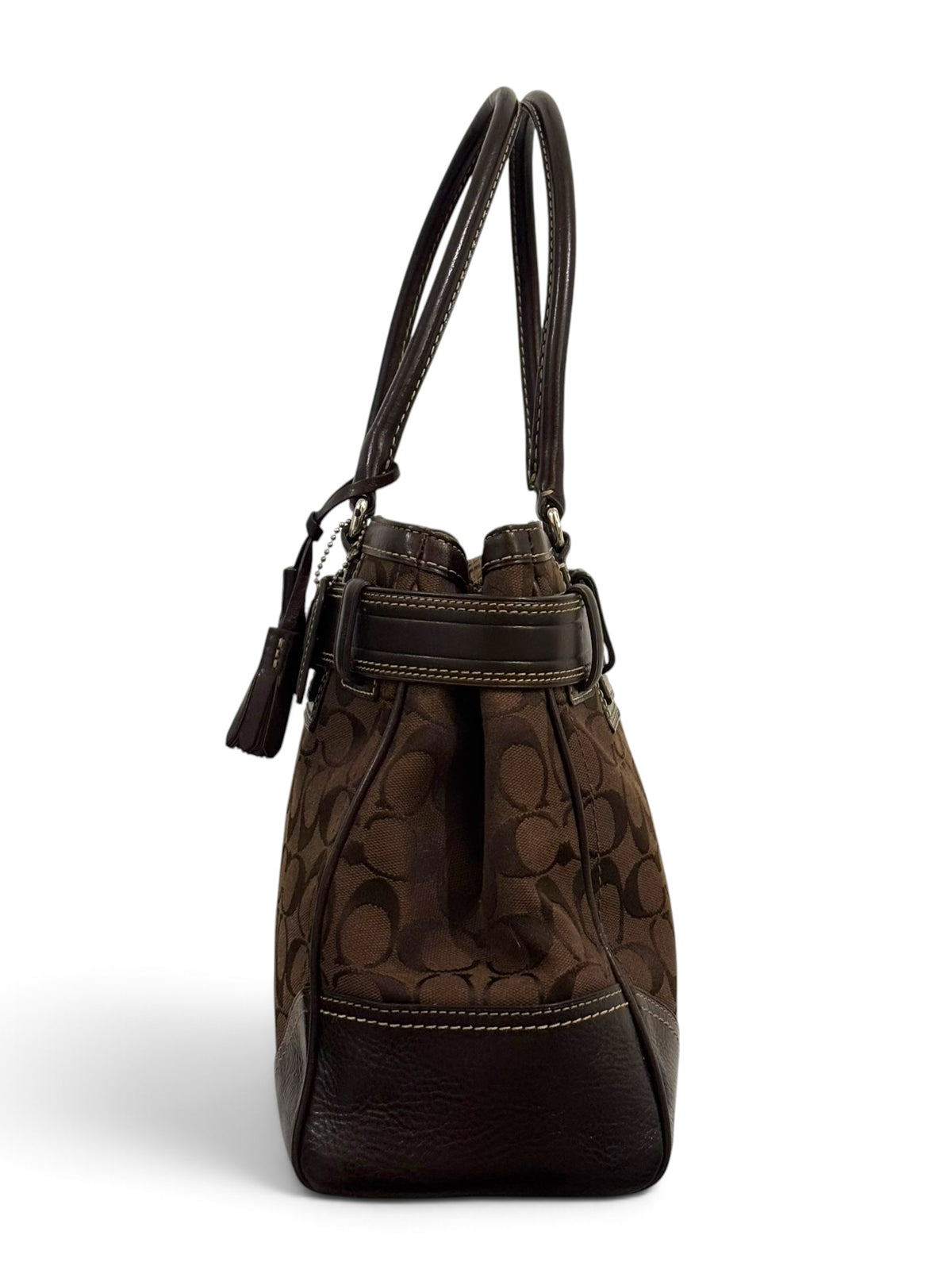 Vintage Coach Hamptons Bag F10246 Signature Chocolate Brown Clip Tote