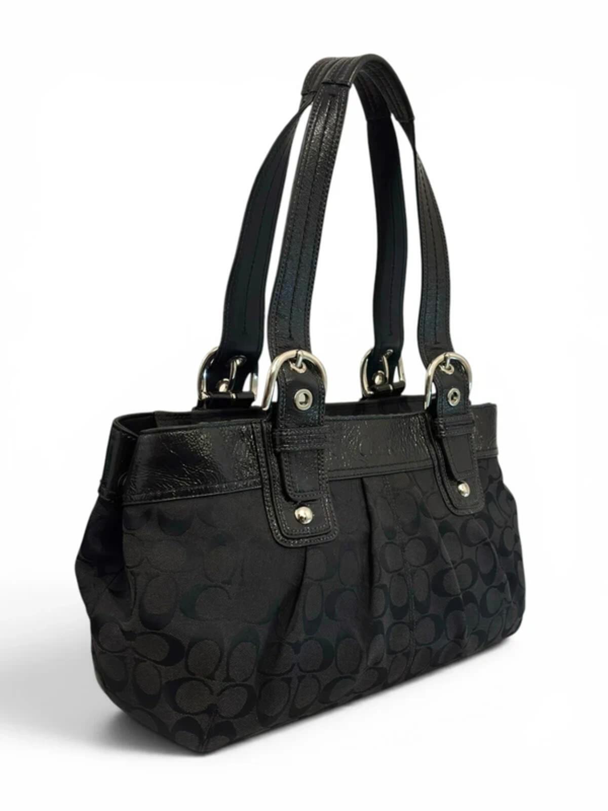 Coach Black Soho Signature Pleated Canvas & Patent Leather Vintage F13742 Tote Shoulder Bag