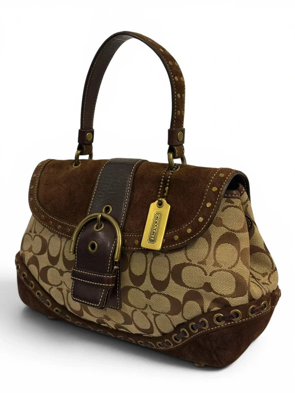 Vintage Coach Soho Bag 7059 Signature Brown Studded Handbag