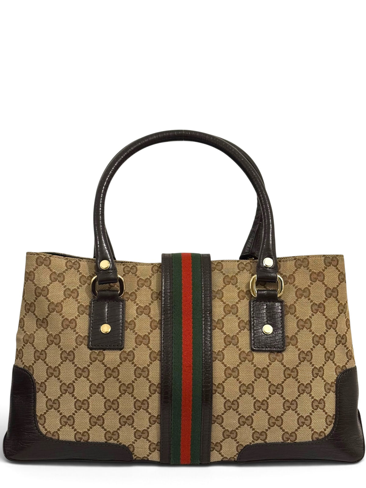 Vintage Gucci Bag GG Rare Junco Sherry Line Web Stripe Tote