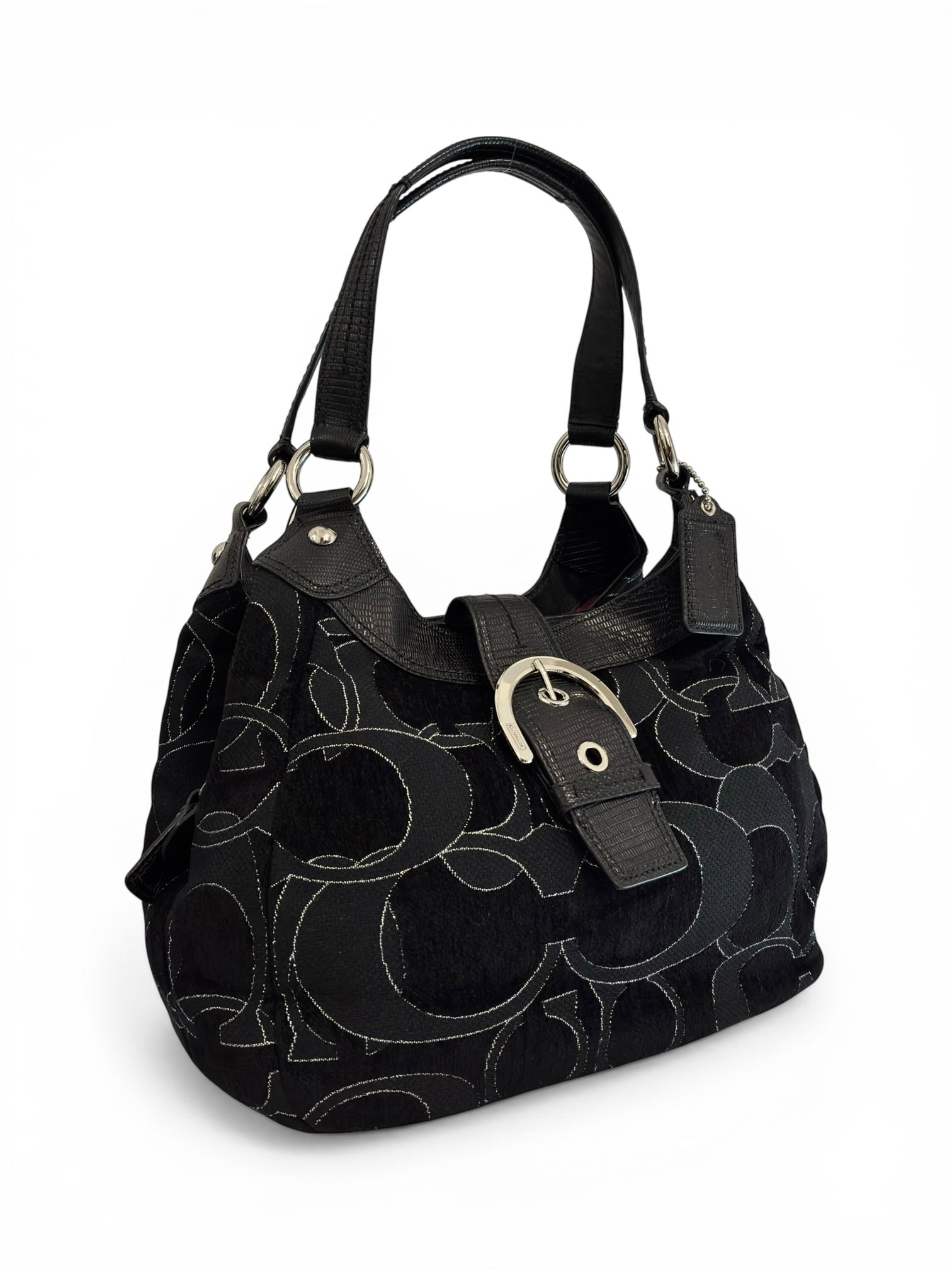 Coach Signature Soho Lynn Black Canvas & Leather Vintage 2000's Hobo Shoulder Bag