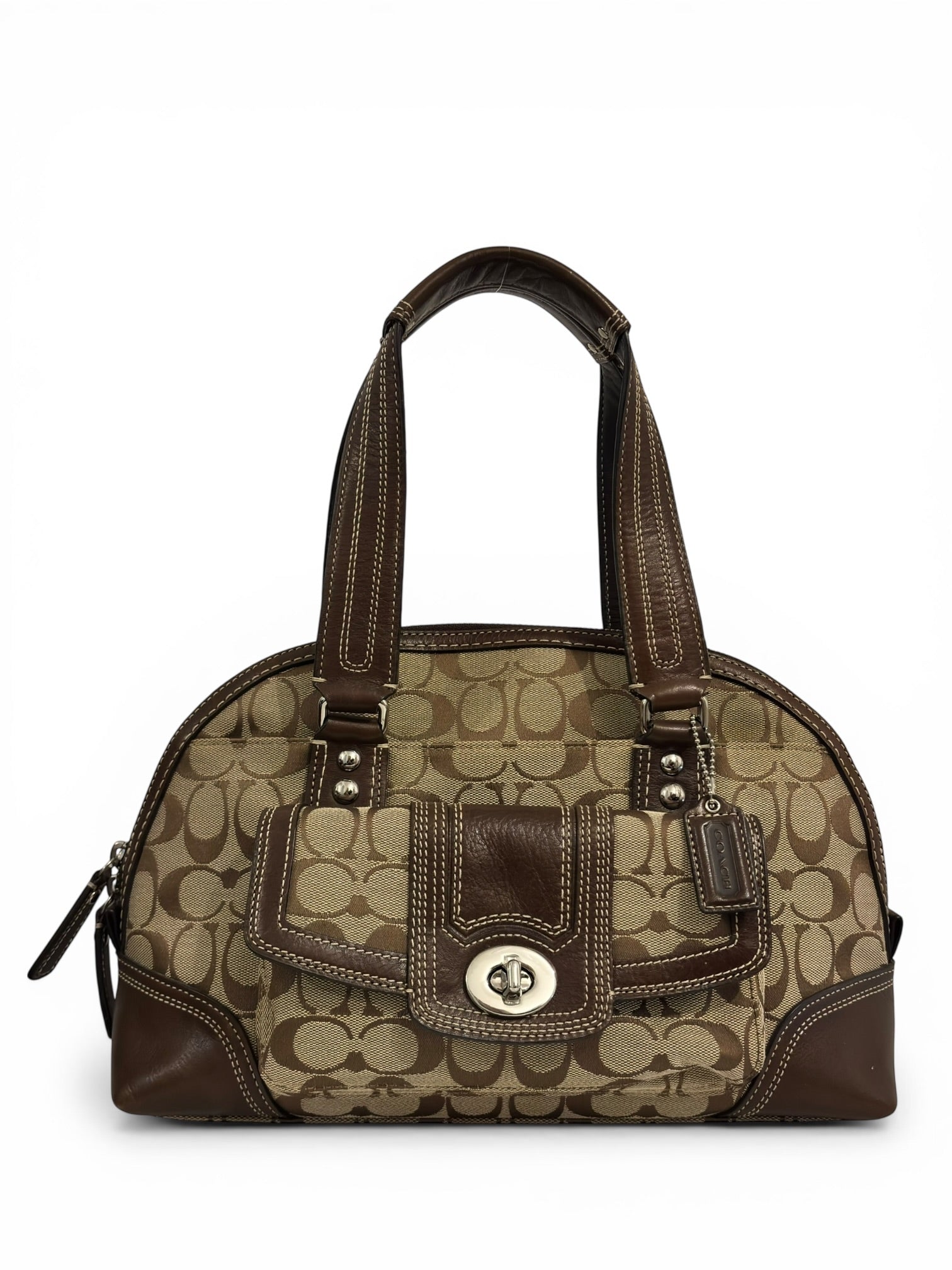 Coach Brown Signature Hamptons Canvas & Leather Dome Shoulder Bag
