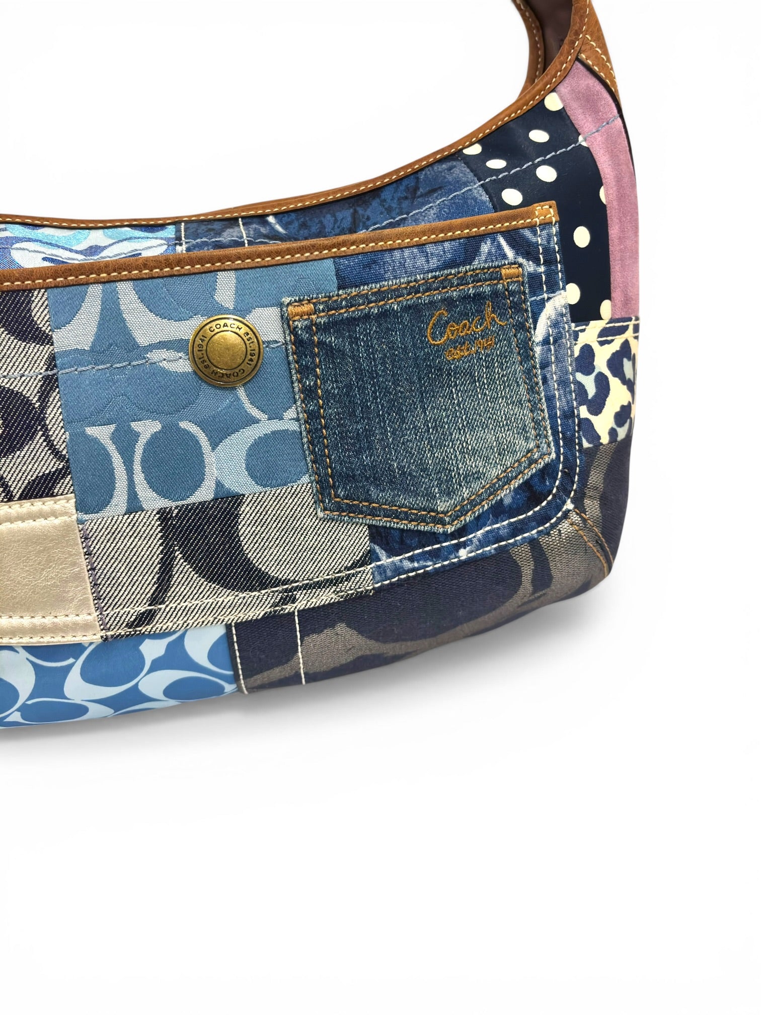 Coach Denim Ergo Patchwork Blue Purple Canvas
Leather Hobo Shoulder Bag