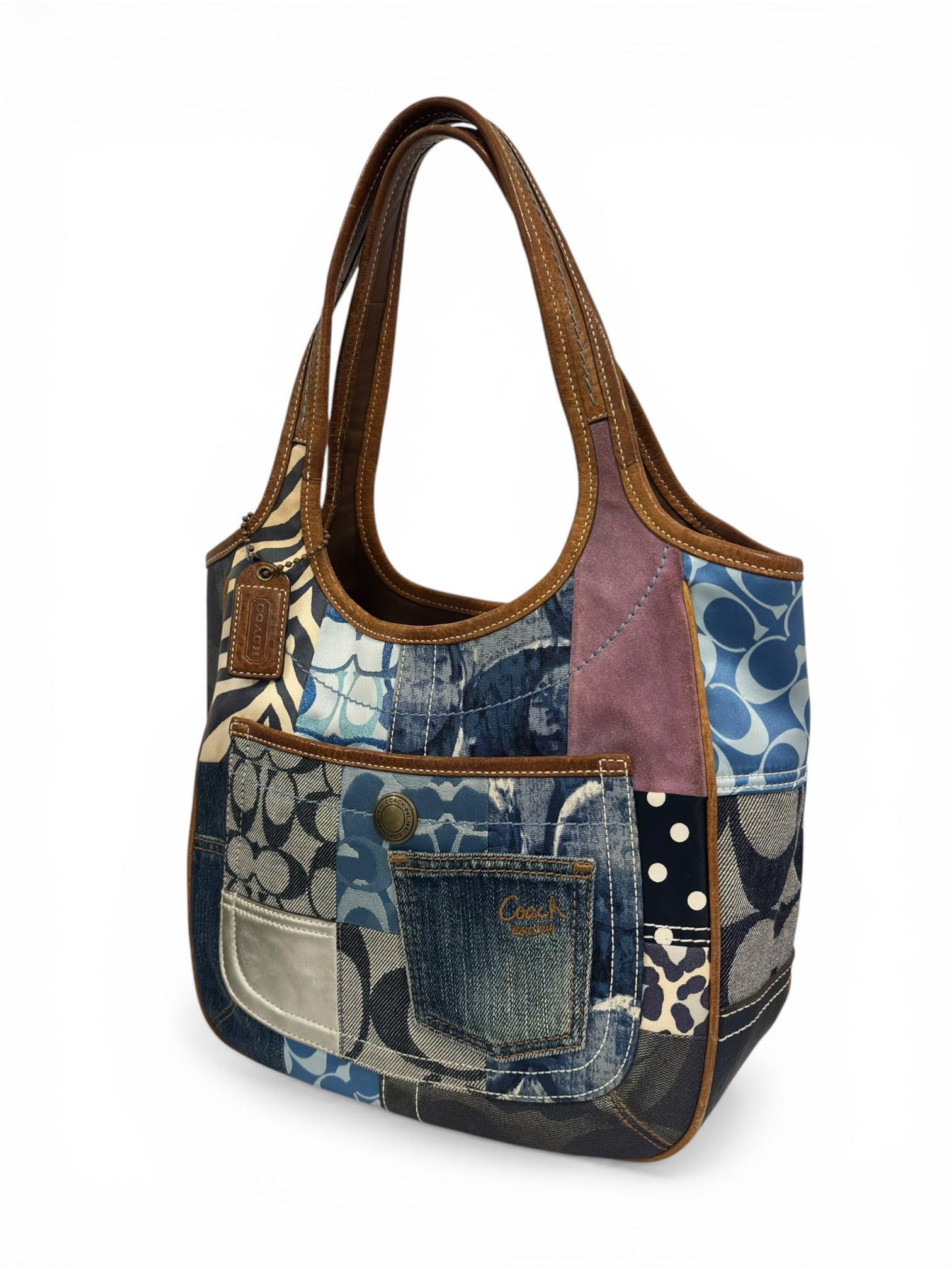 Coach Rare Denim Ergo LE Patchwork Blue Purple Suede & Leather Zebra Hobo Shoulder Bag