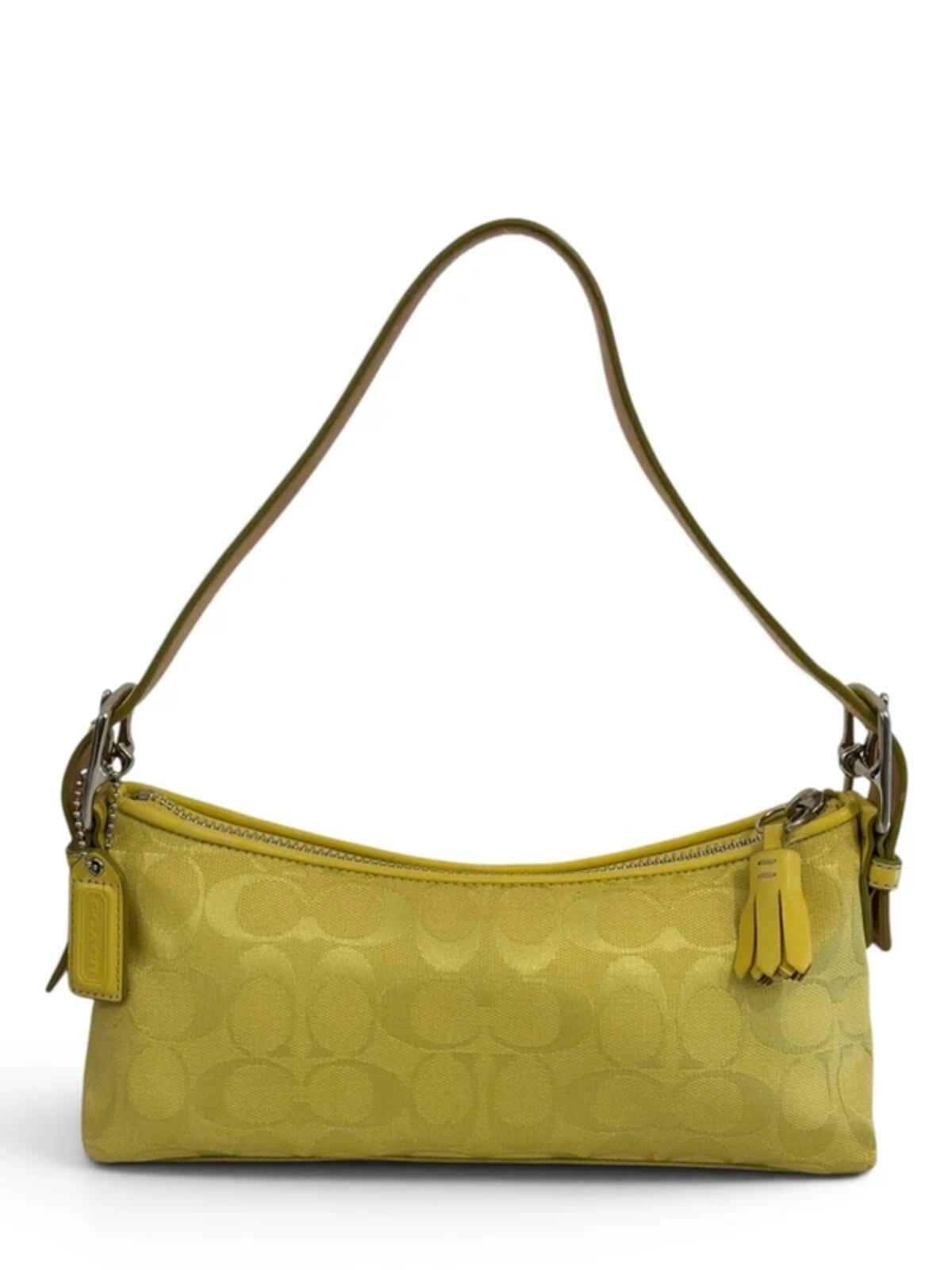 Vintage Coach Bag Rare Lime Green East West Tassel Baguette 6371