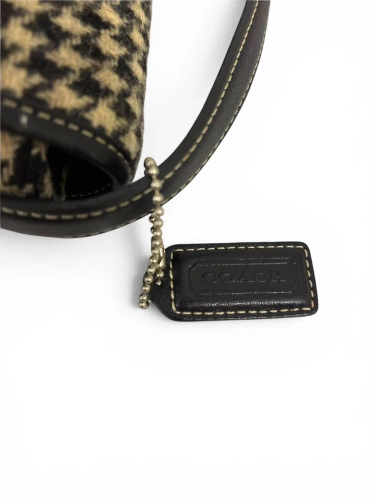 Coach Black & Beige Demi Houndstooth Wool Tweed & Leather Vintage Shoulder Bag