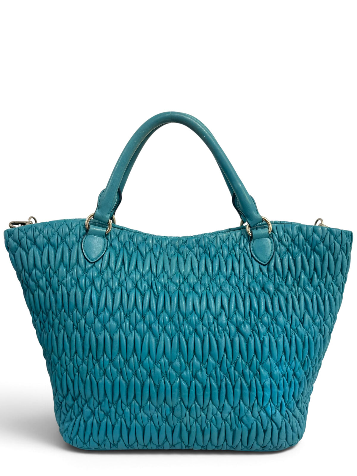 Vintage Miu Miu Bag In Blue Nappa Matelassé Leather Swarovski Crystal Tote