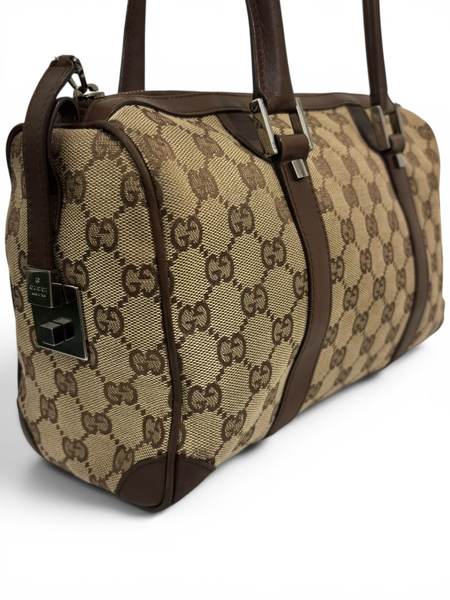 Gucci GG Supreme Beige / Ebony Brown Canvas & Leather Vintage Joy Boston Shoulder Bag