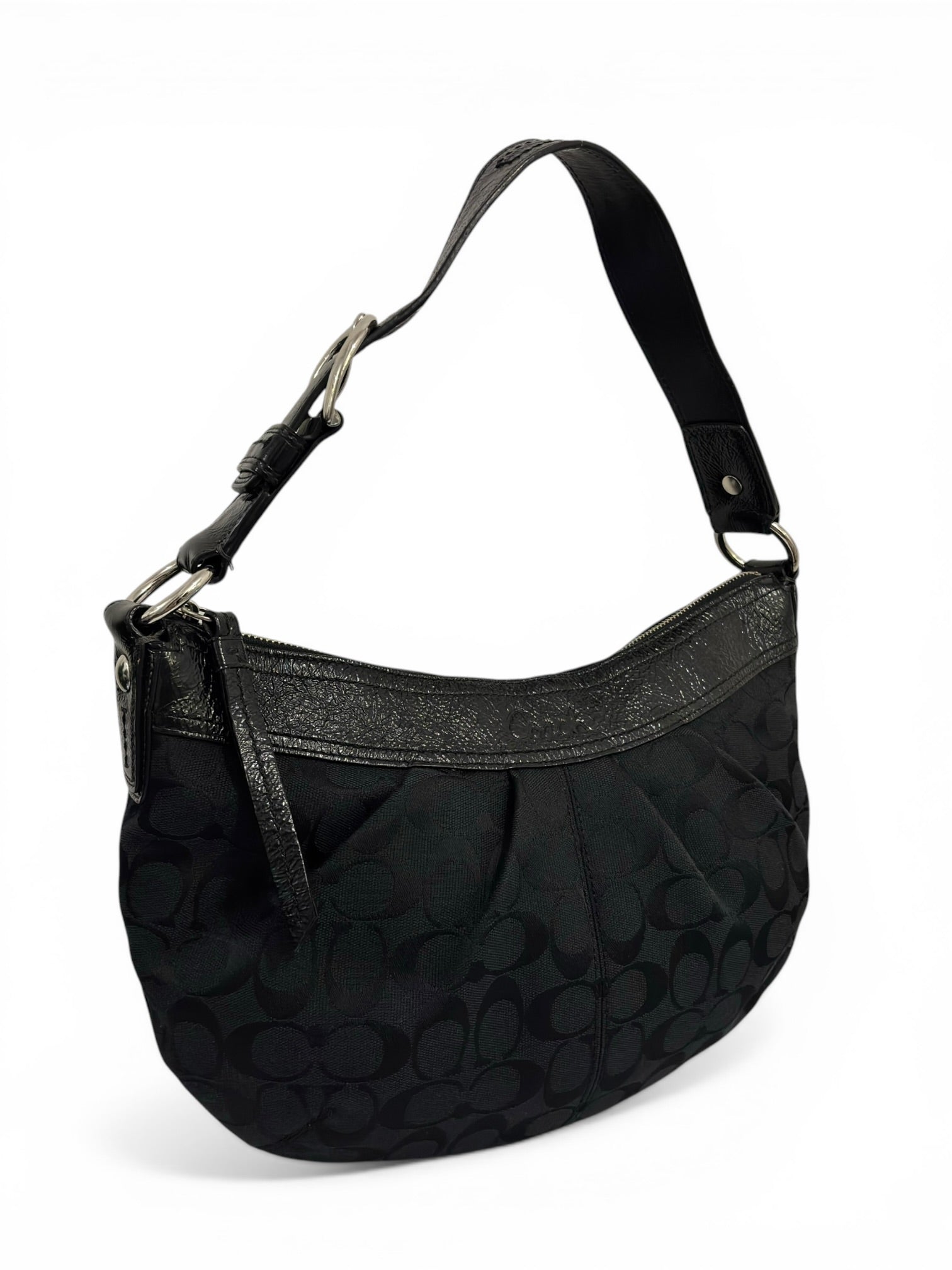 Coach Black Signature Canvas & Patent Leather
Pleated Hobo Shoulder Bag