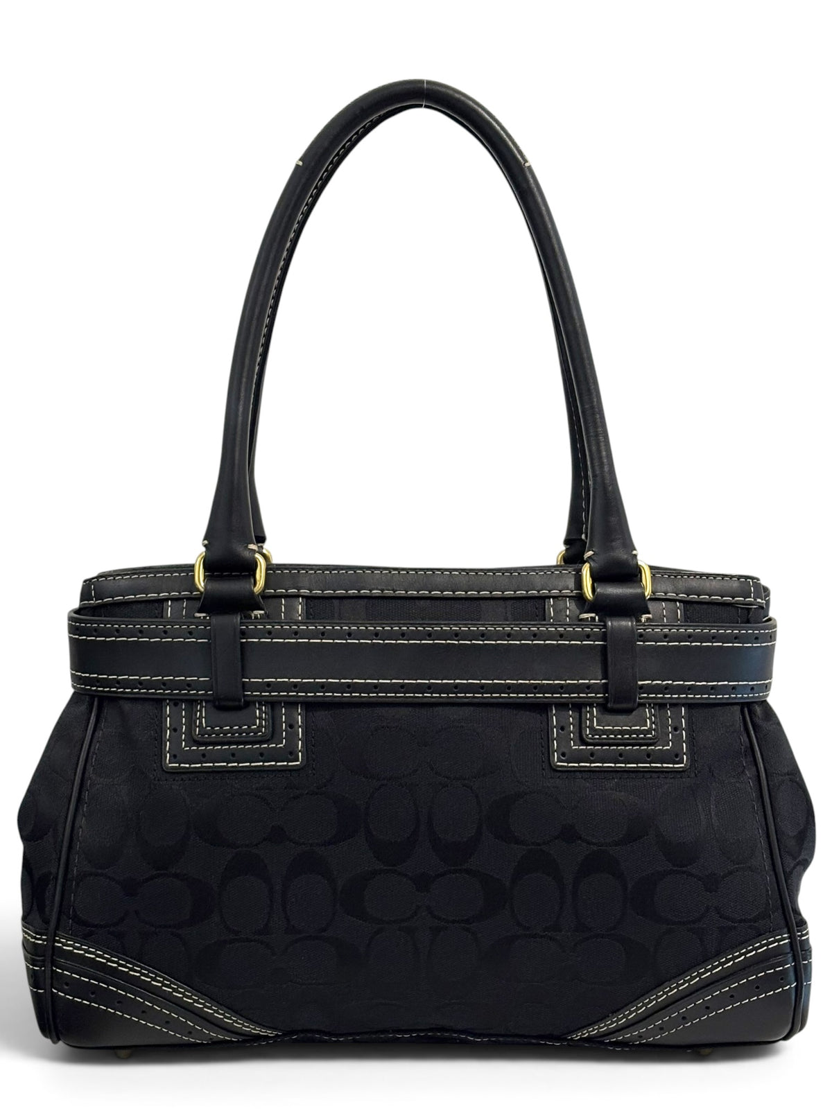 Vintage Coach Hamptons Bag F10507 Belted Black Signature Tote