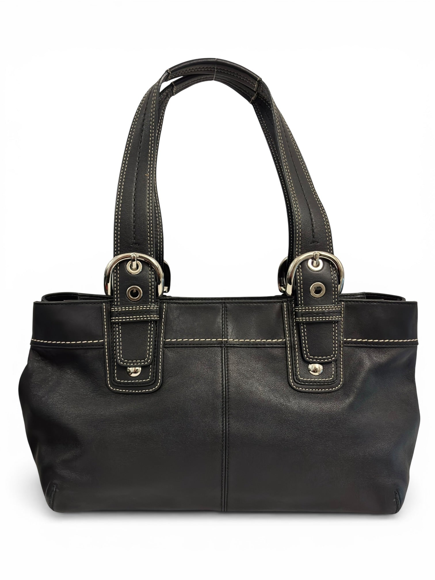Coach Black Soft Leather Soho Buckle Pleated Large Tote Shoulder Bag