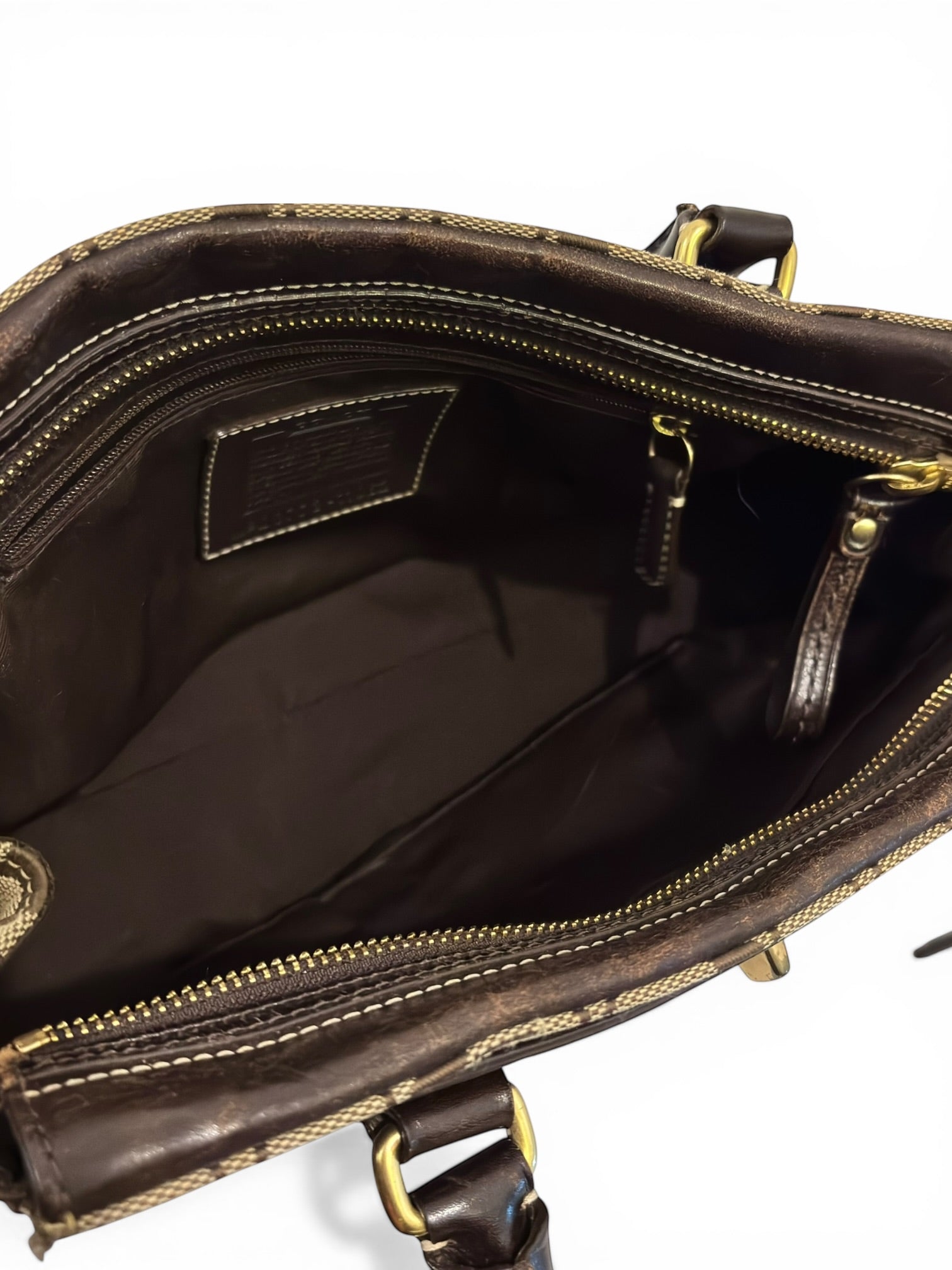 Coach Hamptons Brown Signature Turnlock Canvas & Leather Vintage Tote Shoulder Bag